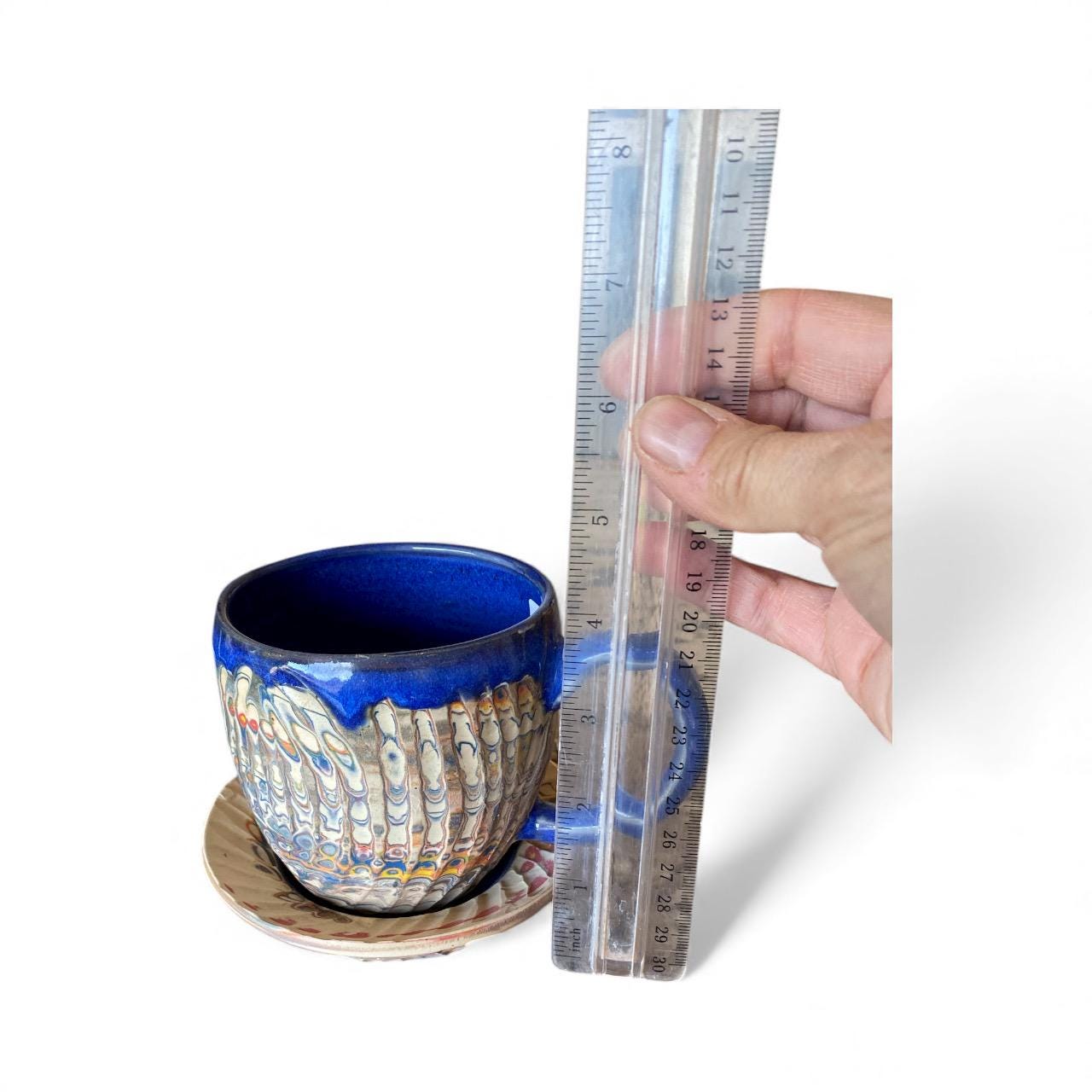 Artisanal Rainbow Agateware Tea Cup Set: Handcrafted Stoneware Pottery for Collectors & Enthusiasts (C-24)