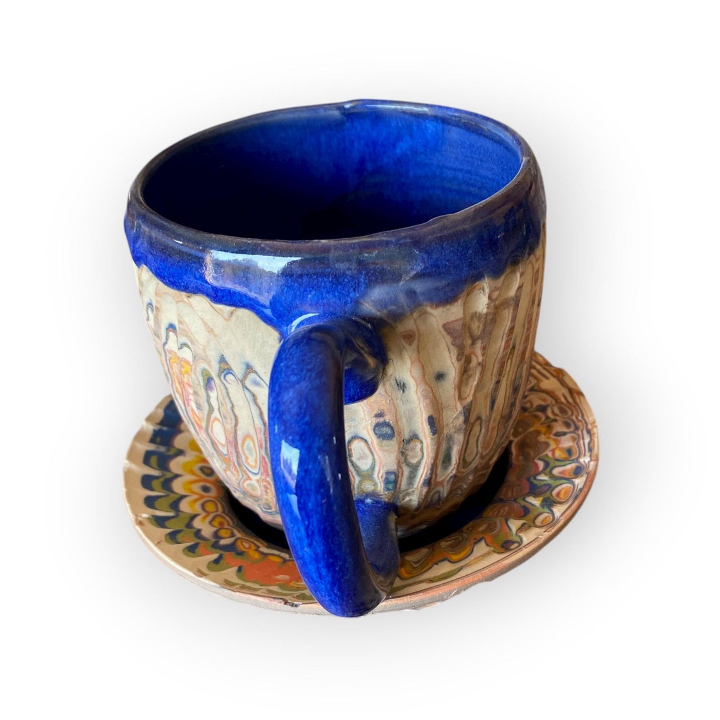 Artisanal Rainbow Agateware Tea Cup Set: Handcrafted Stoneware Pottery for Collectors & Enthusiasts (C-24)