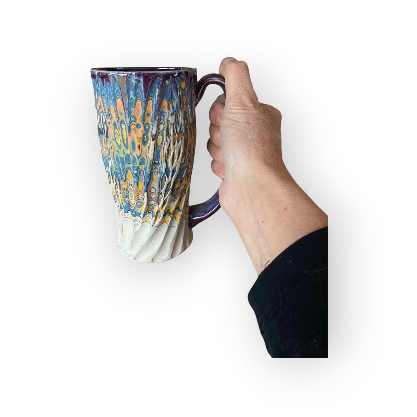 Artisanal Neriage 17 Ounce Porcelain Mug: Hand-Carved Clay Pottery for Tea and Coffee (C30)