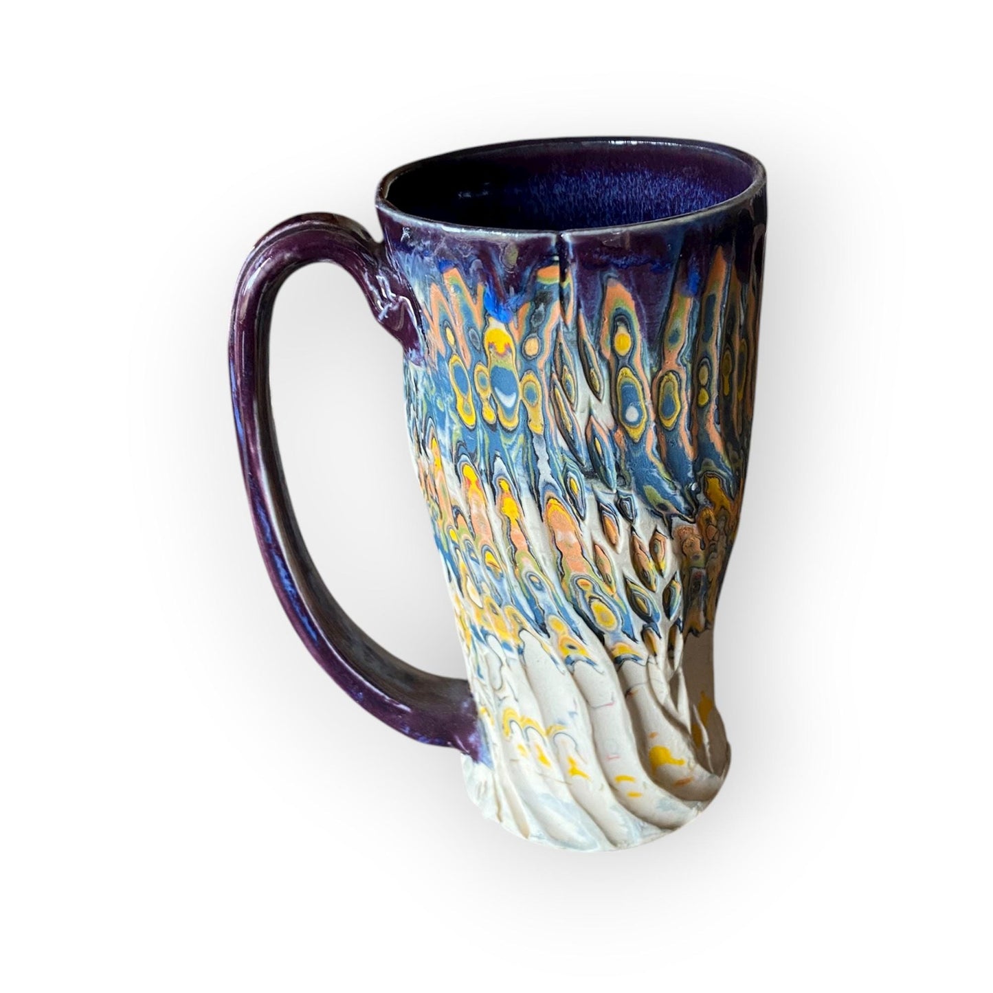 Artisanal Neriage 17 Ounce Porcelain Mug: Hand-Carved Clay Pottery for Tea and Coffee (C30)