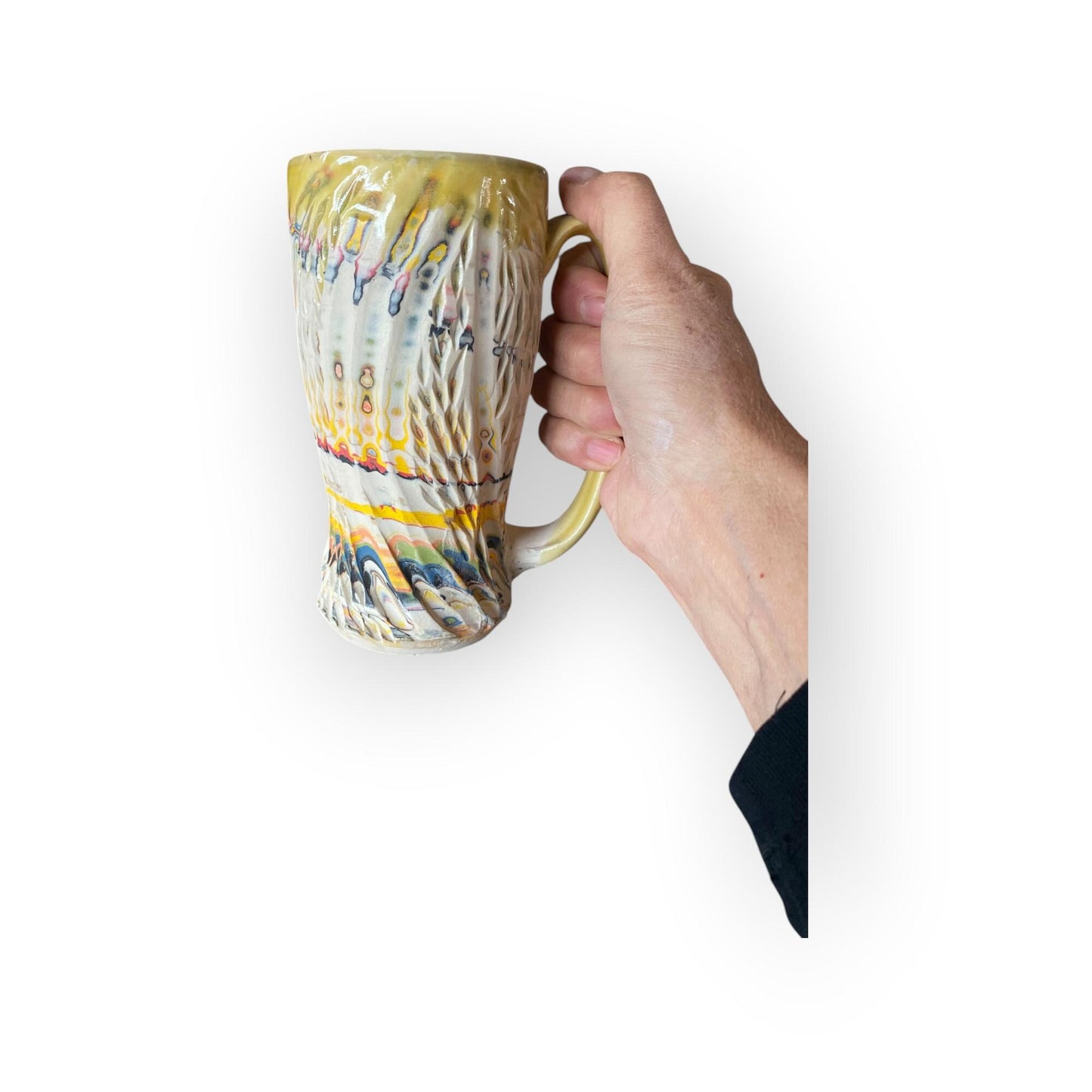 Artisanal Neriage 17 Ounce Porcelain Mug: Hand-Carved Clay Pottery for Tea and Coffee (C-31)