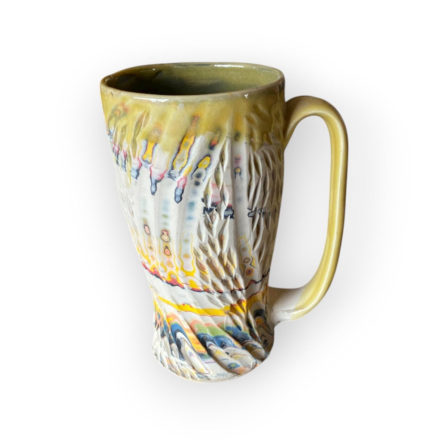 Artisanal Neriage 17 Ounce Porcelain Mug: Hand-Carved Clay Pottery for Tea and Coffee (C31)