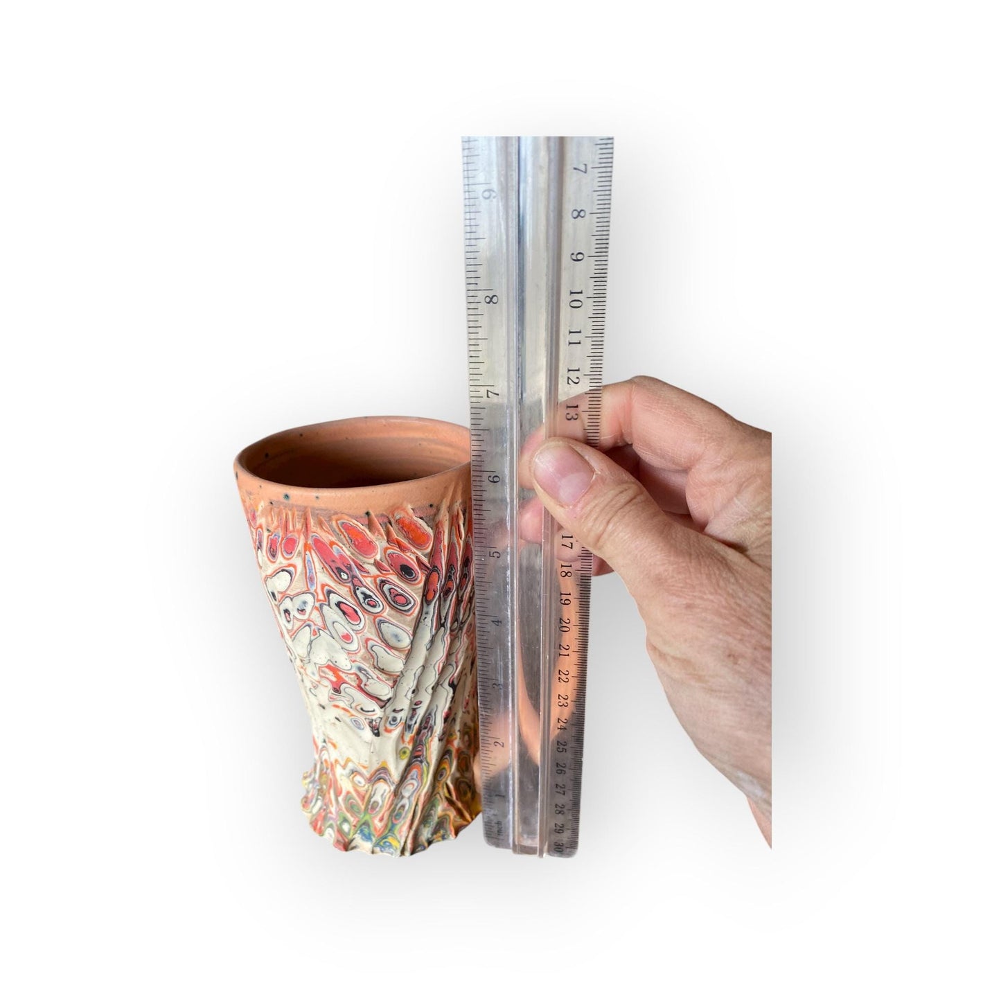 Artisanal Neriage 17 Ounce Porcelain Mug: Hand-Carved Clay Pottery for Tea and Coffee (C-32)