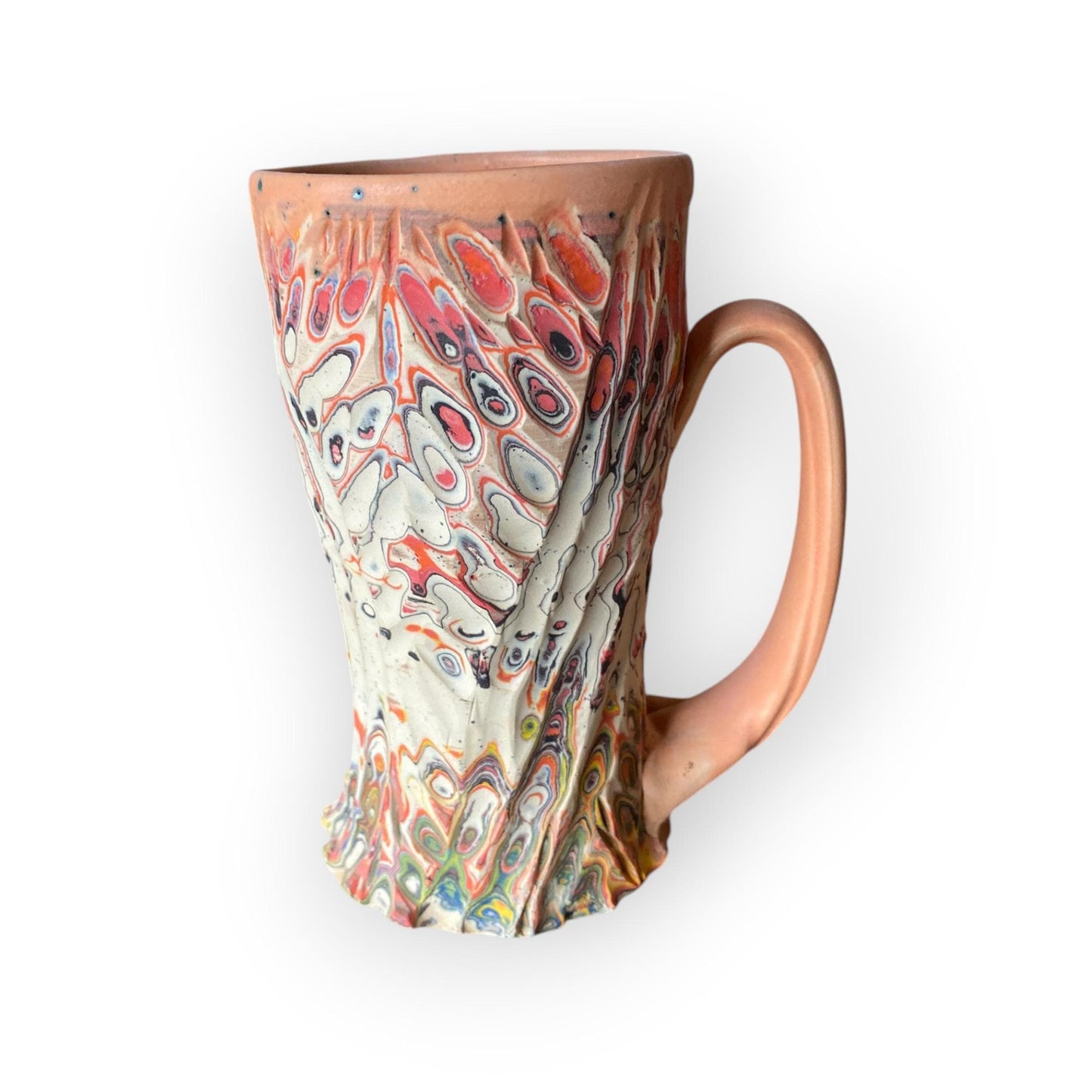 Artisanal Neriage 17 Ounce Porcelain Mug: Hand-Carved Clay Pottery for Tea and Coffee (C-32)