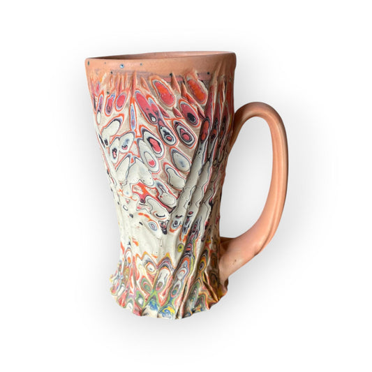 Artisanal Neriage 17 Ounce Porcelain Mug: Hand-Carved Clay Pottery for Tea and Coffee (C-32)