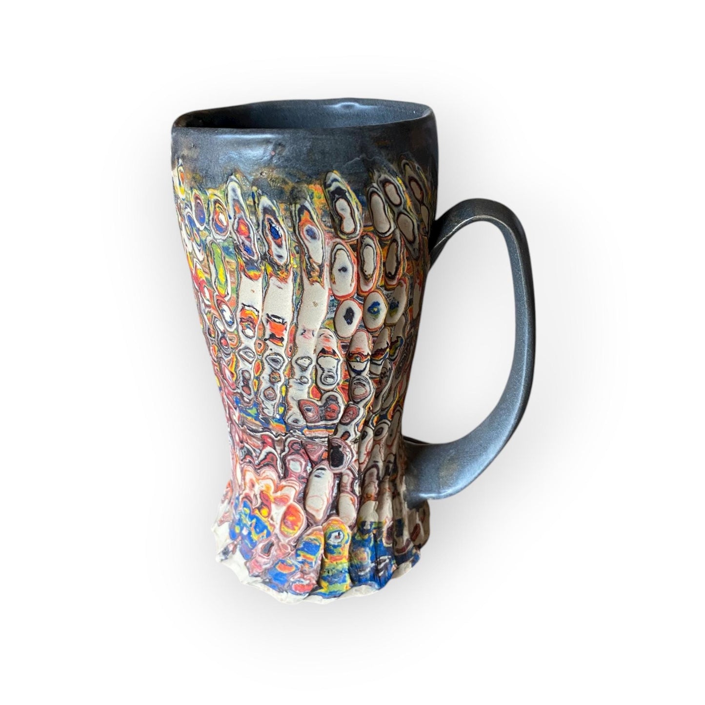 Artisanal Neriage 16 Ounce Porcelain Mug: Hand-Carved Clay Pottery for Tea and Coffee (C-34)