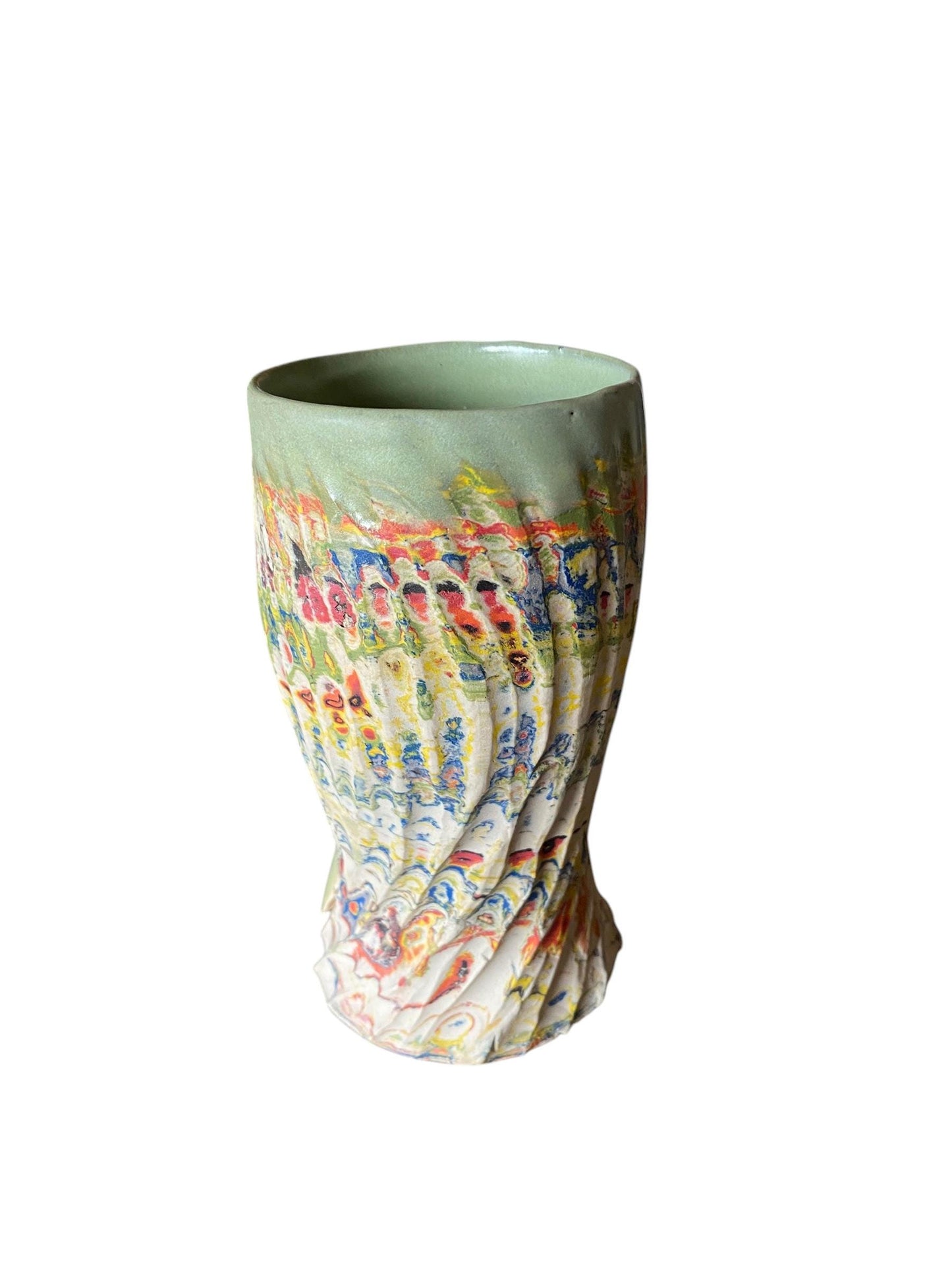 Artisanal Greens and Browns Neriage Porcelain Mug: Hand-Carved Pottery for Tea and Coffee (C37)