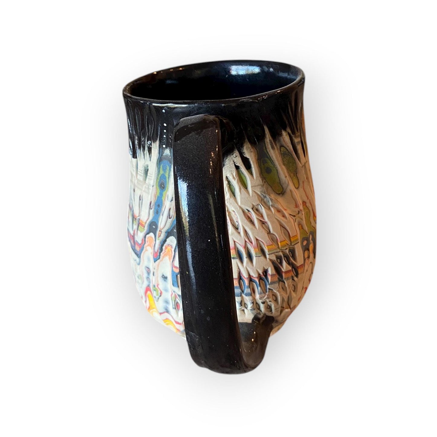 Handcrafted Handcarved 16 Ounce Porcelain Travel Mug: Pottery Coffee Cup with Black Accents (C40)