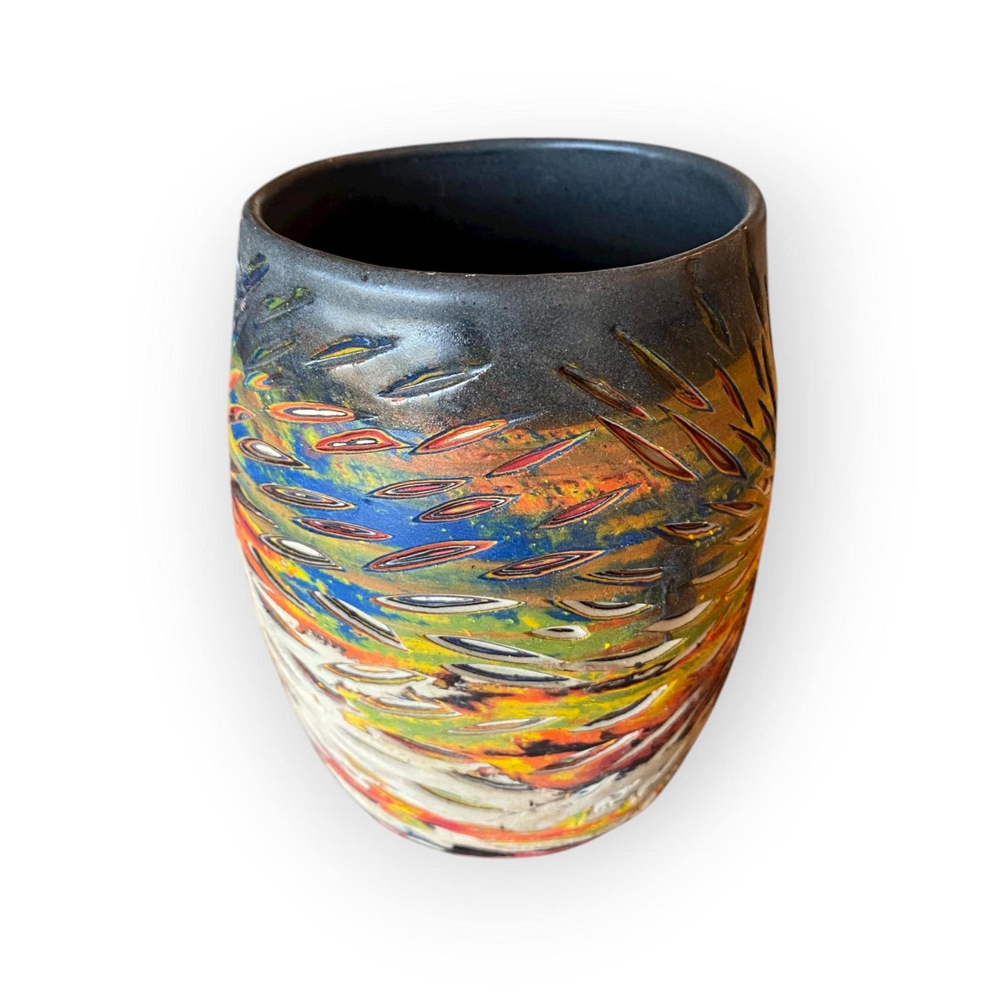 Handcrafted 16oz Turquoise Agateware Mug - Unique Carved Pottery for Coffee & Tea Lovers (C-52)