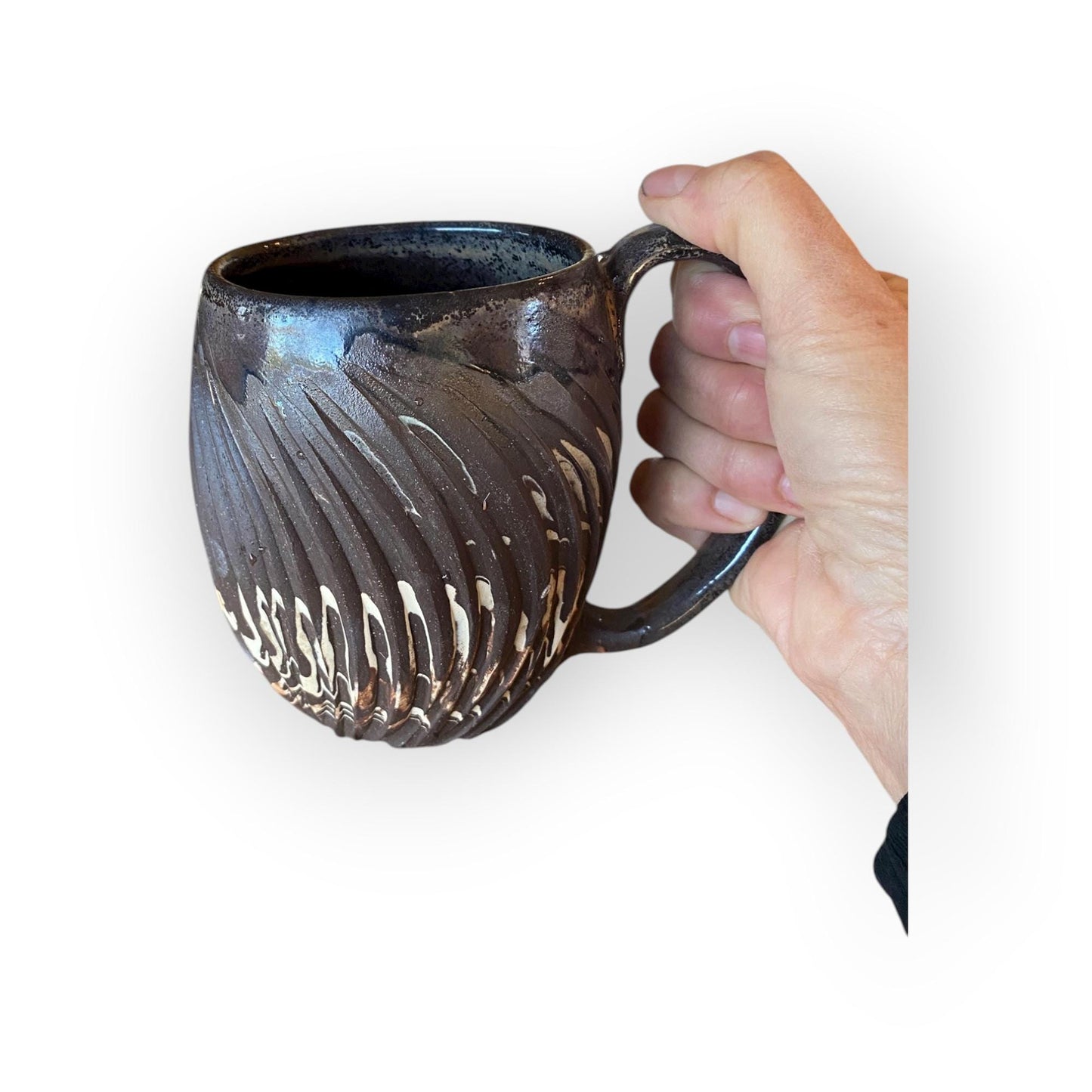 Handcrafted 16oz Earth-Toned Agateware Mug - Unique Carved Pottery for Coffee & Tea Enthusiasts (B-1)