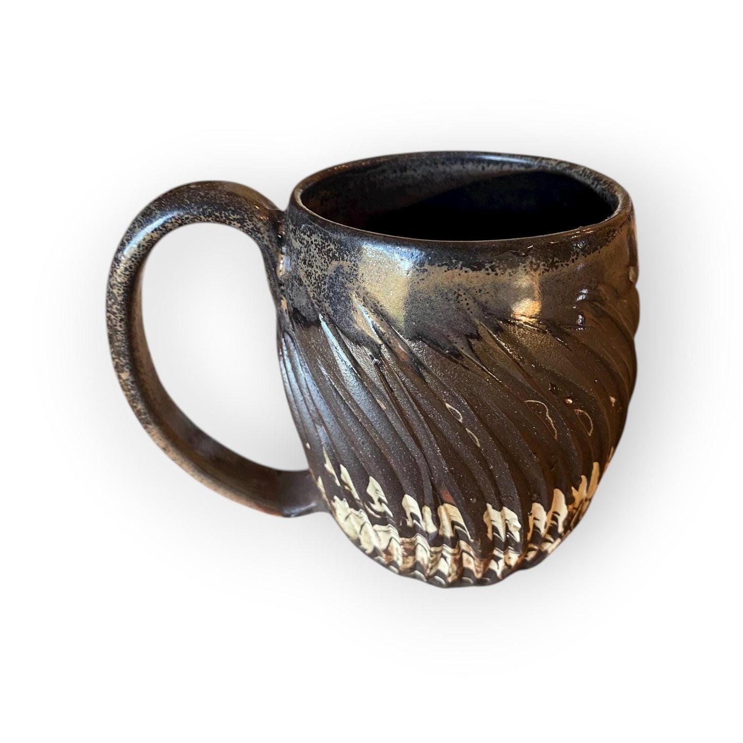 Handcrafted 16oz Earth-Toned Agateware Mug - Unique Carved Pottery for Coffee & Tea Enthusiasts (B-1)