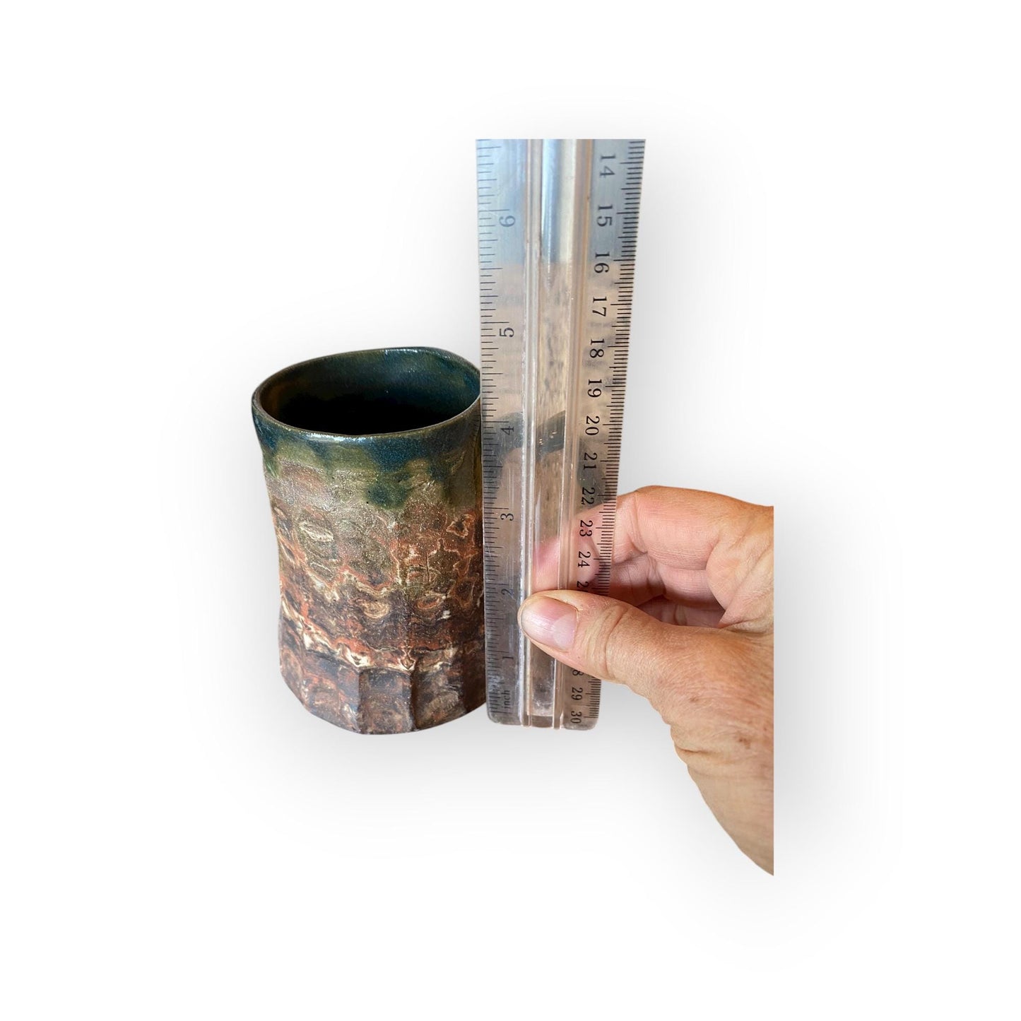 Fluted Stoneware Mug – Marbled Colored Clays with Japanese Neriage, Hand-Carved, Satin-Smooth Unglazed Pottery (B-12)