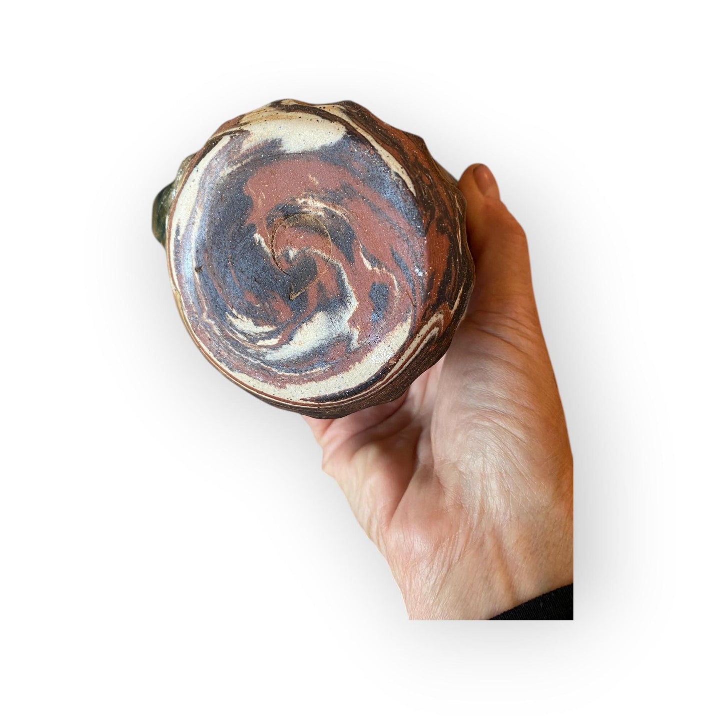 Fluted Stoneware Mug – Marbled Colored Clays with Japanese Neriage, Hand-Carved, Satin-Smooth Unglazed Pottery (B-12)