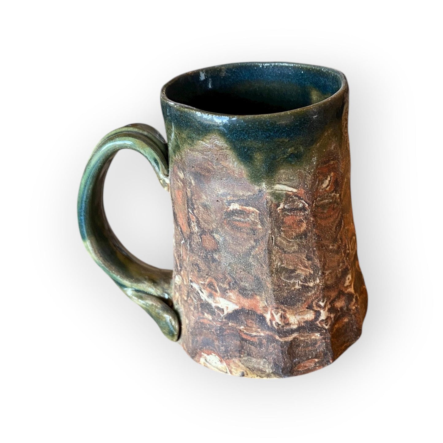 Fluted Stoneware Mug – Marbled Colored Clays with Japanese Neriage, Hand-Carved, Satin-Smooth Unglazed Pottery (B-12)