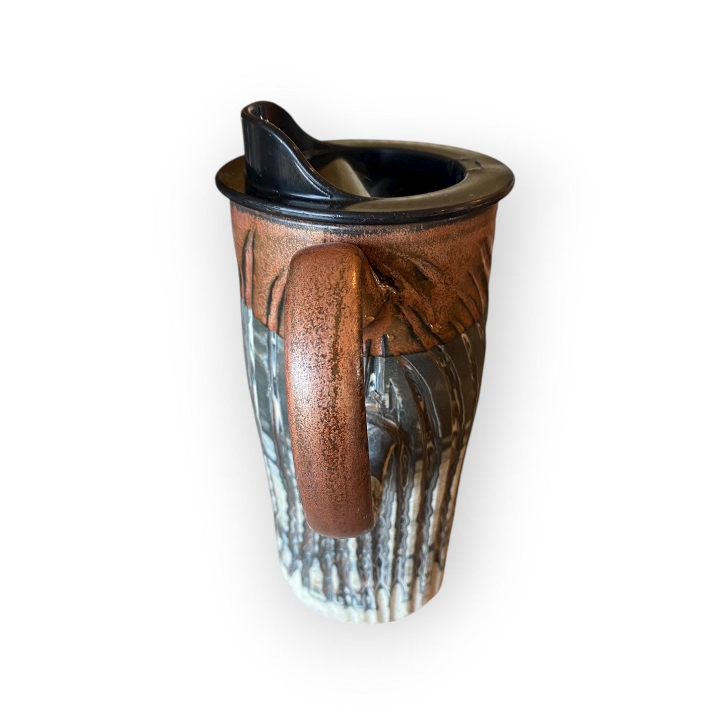 Handcrafted 16oz Agateware Stoneware Travel Mug: Chrome Glaze Pottery for Coffee & Tea Enthusiasts (B-13)