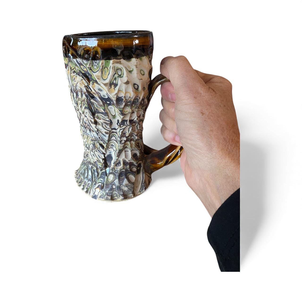 Artisanal Neriage 13 Ounce Porcelain Mug: Hand-Carved Clay Pottery for Tea and Coffee (B-20)