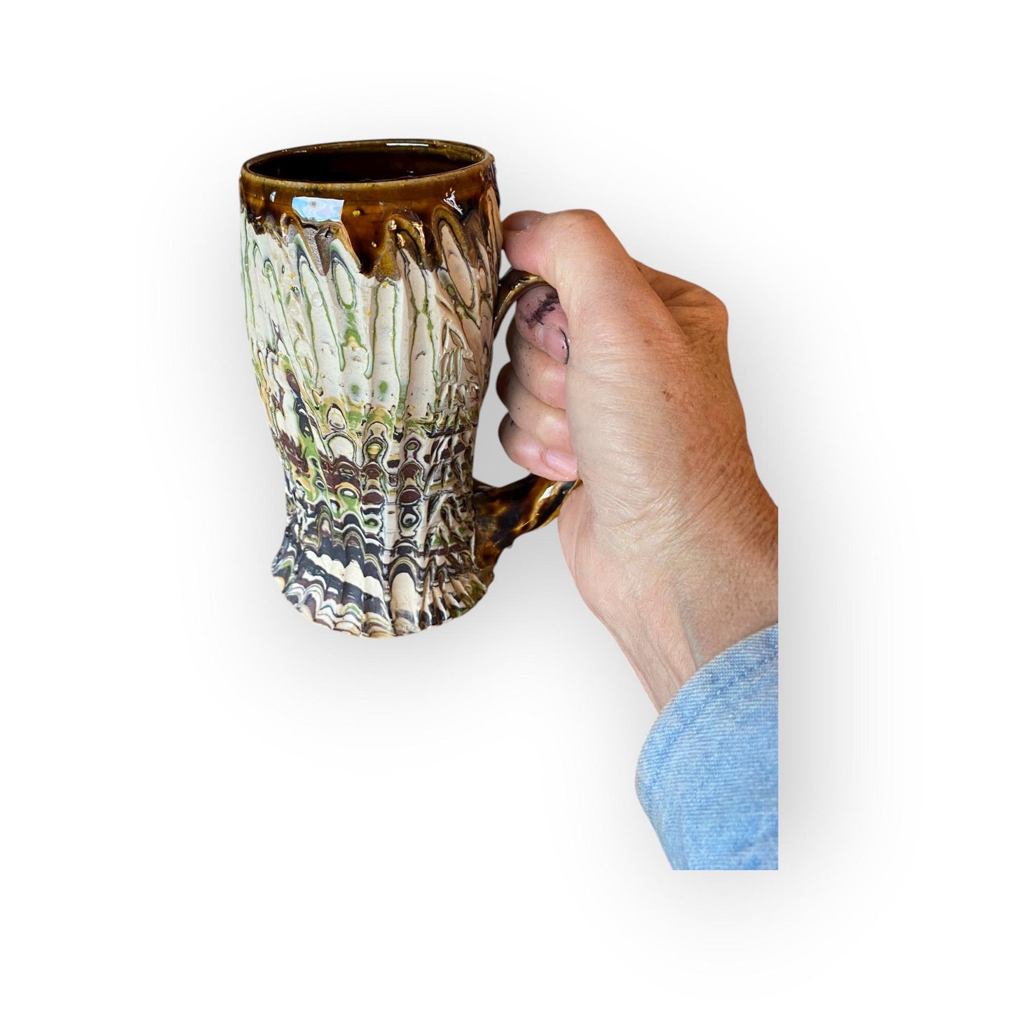 Artisanal Neriage 13 Ounce Stoneware Mug: Hand-Carved Clay Pottery for Tea and Coffee (B-22)