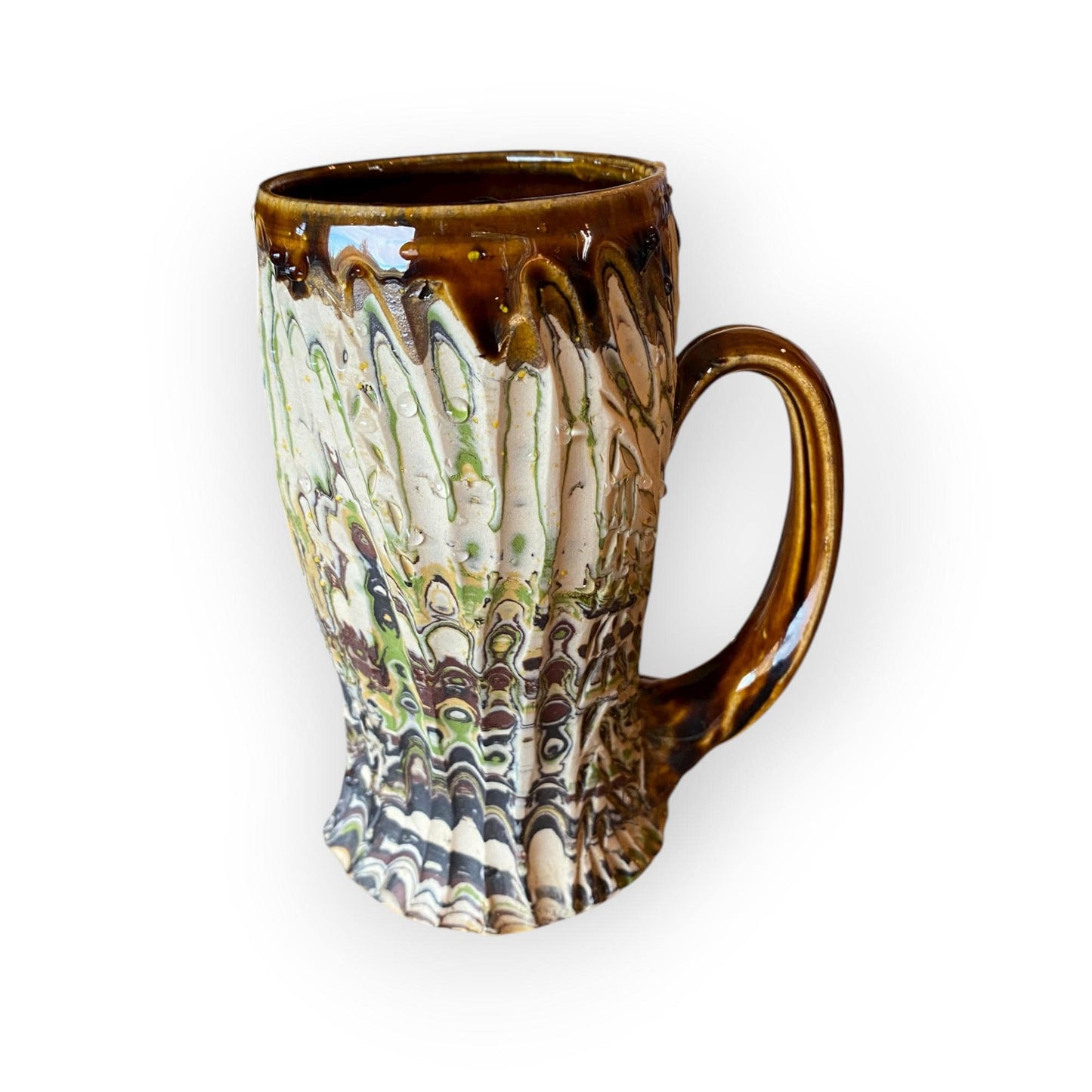 Artisanal Neriage 13 Ounce Stoneware Mug: Hand-Carved Clay Pottery for Tea and Coffee (B-22)