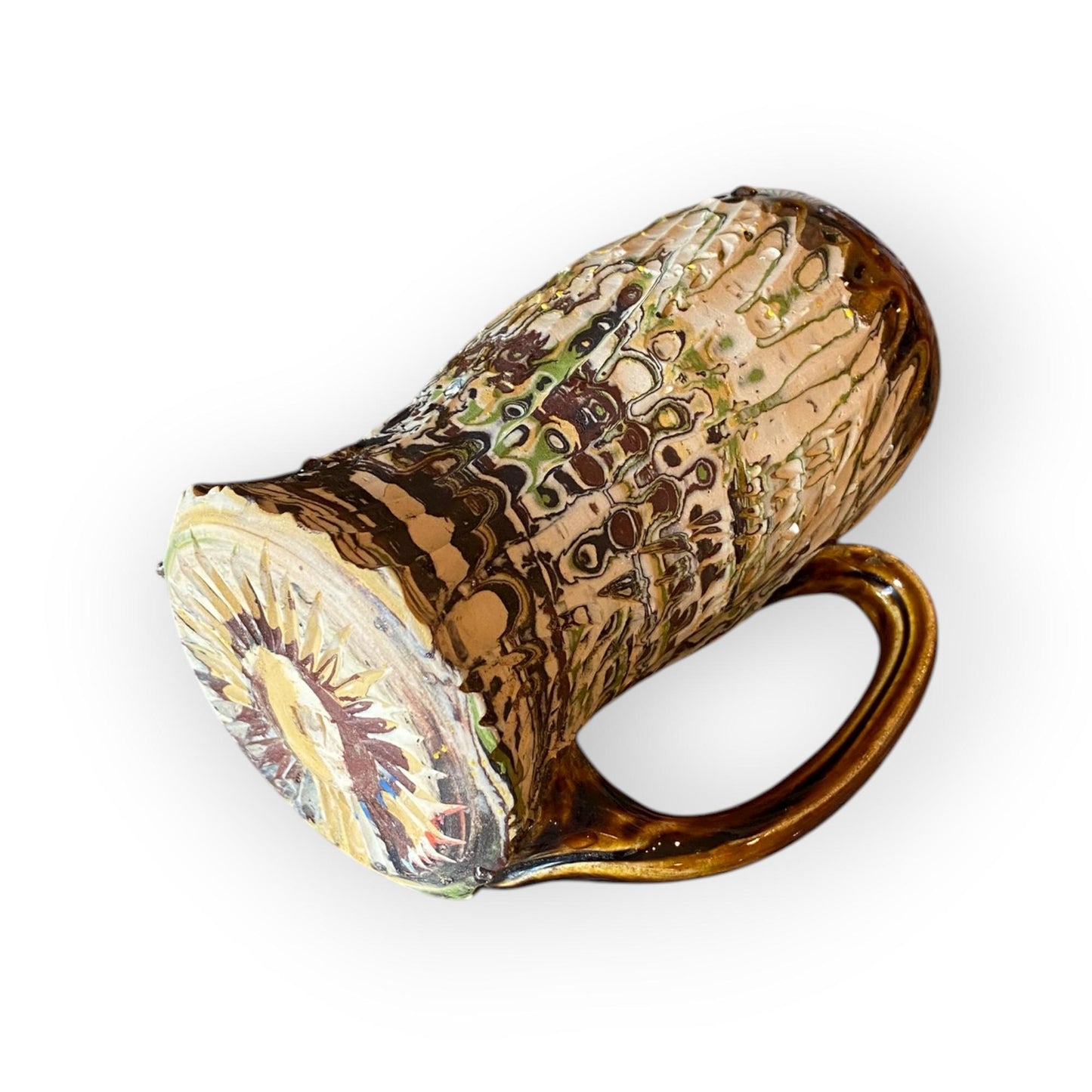 Artisanal Neriage 13 Ounce Stoneware Mug: Hand-Carved Clay Pottery for Tea and Coffee (B-22)