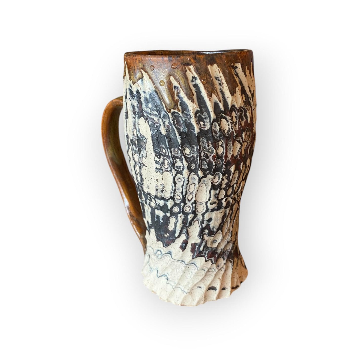 Artisanal Neriage 13 Ounce Stoneware Mug: Hand-Carved Clay Pottery for Tea and Coffee (B-23)