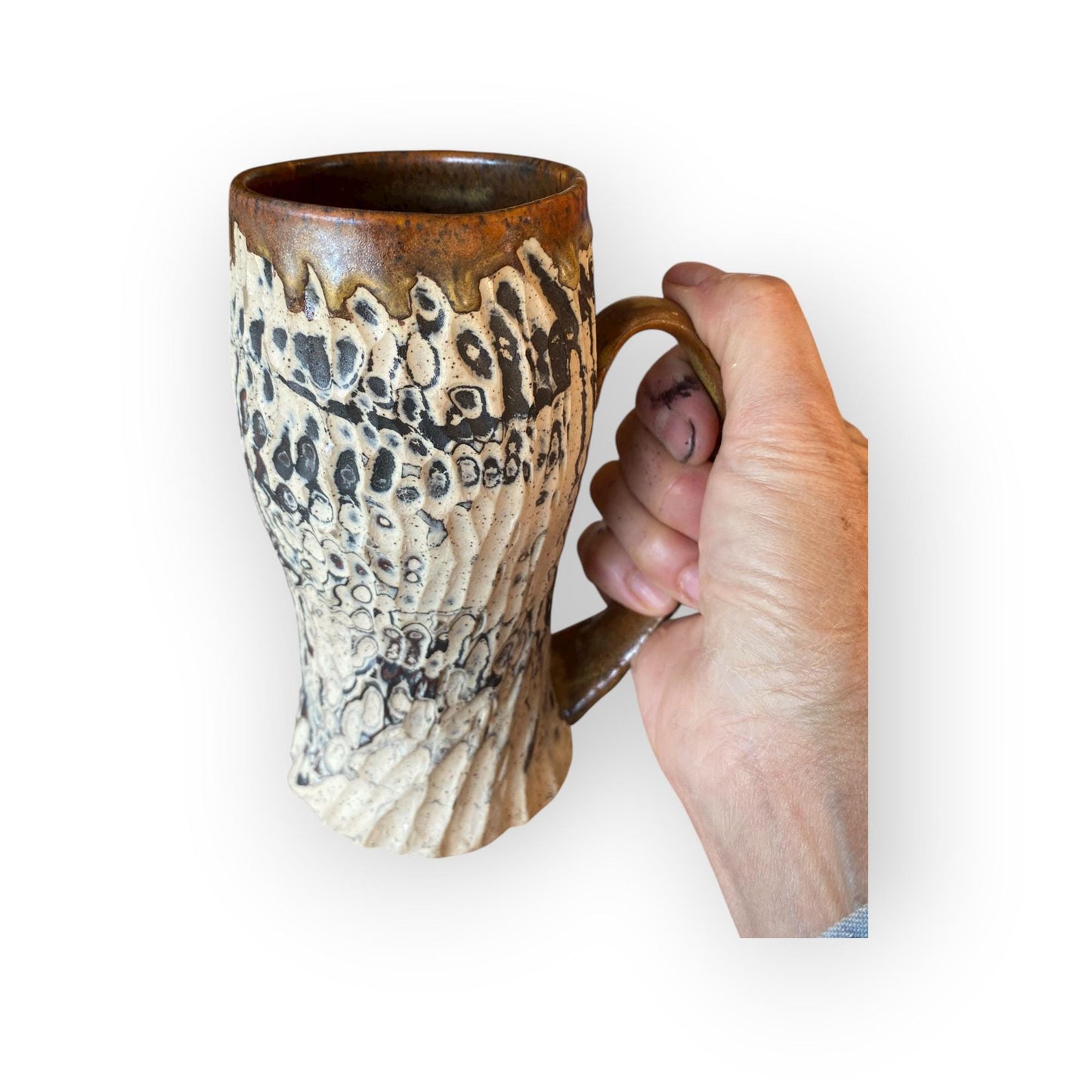 Artisanal Neriage 13 Ounce Stoneware Mug: Hand-Carved Clay Pottery for Tea and Coffee (B-23)