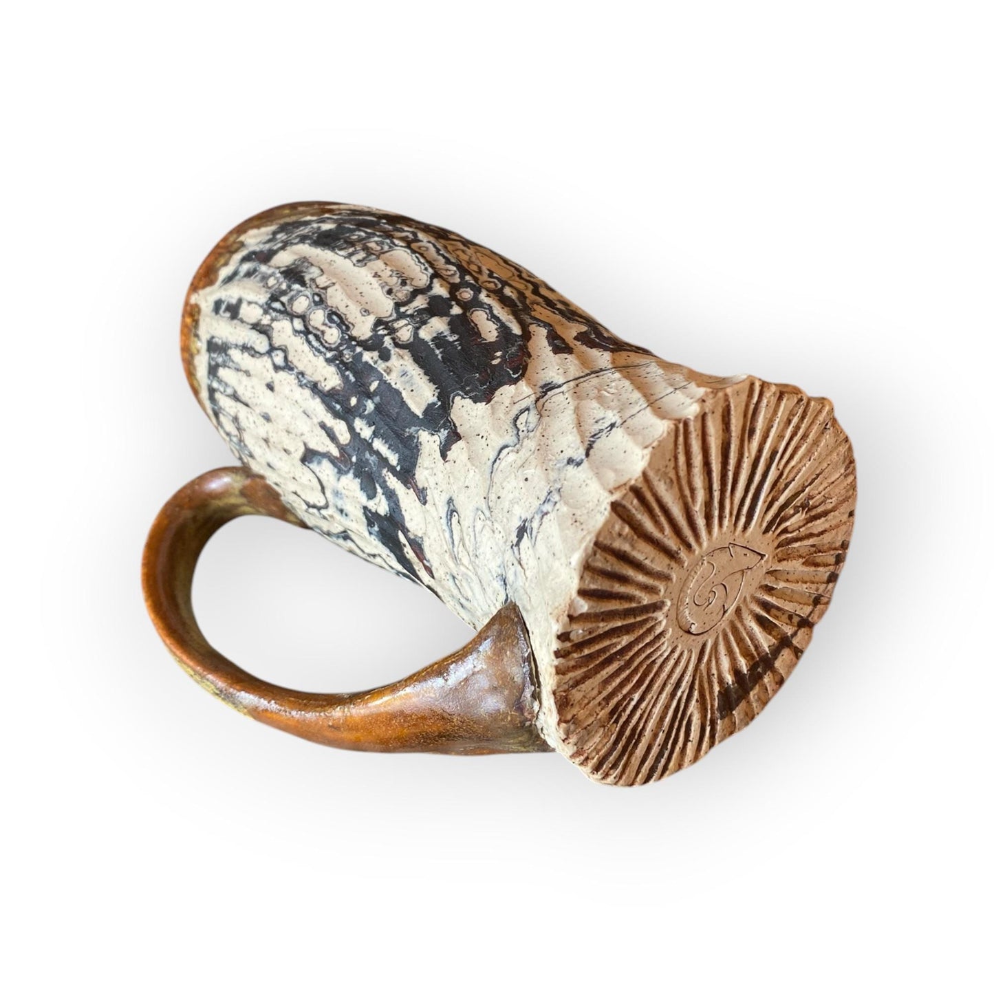 Artisanal Neriage 13 Ounce Stoneware Mug: Hand-Carved Clay Pottery for Tea and Coffee (B-23)