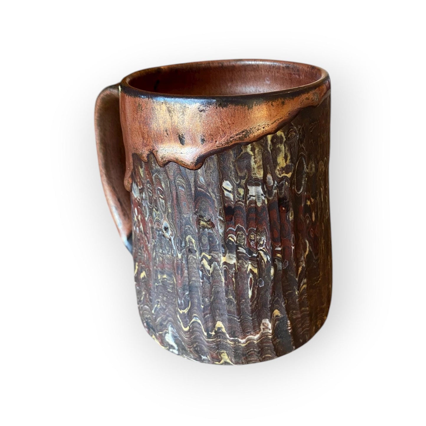 Fluted 16 Ounce Stoneware Mug – Marbled  Clays with Japanese Neriage, , Satin-Smooth Copper Glaze (B-25)