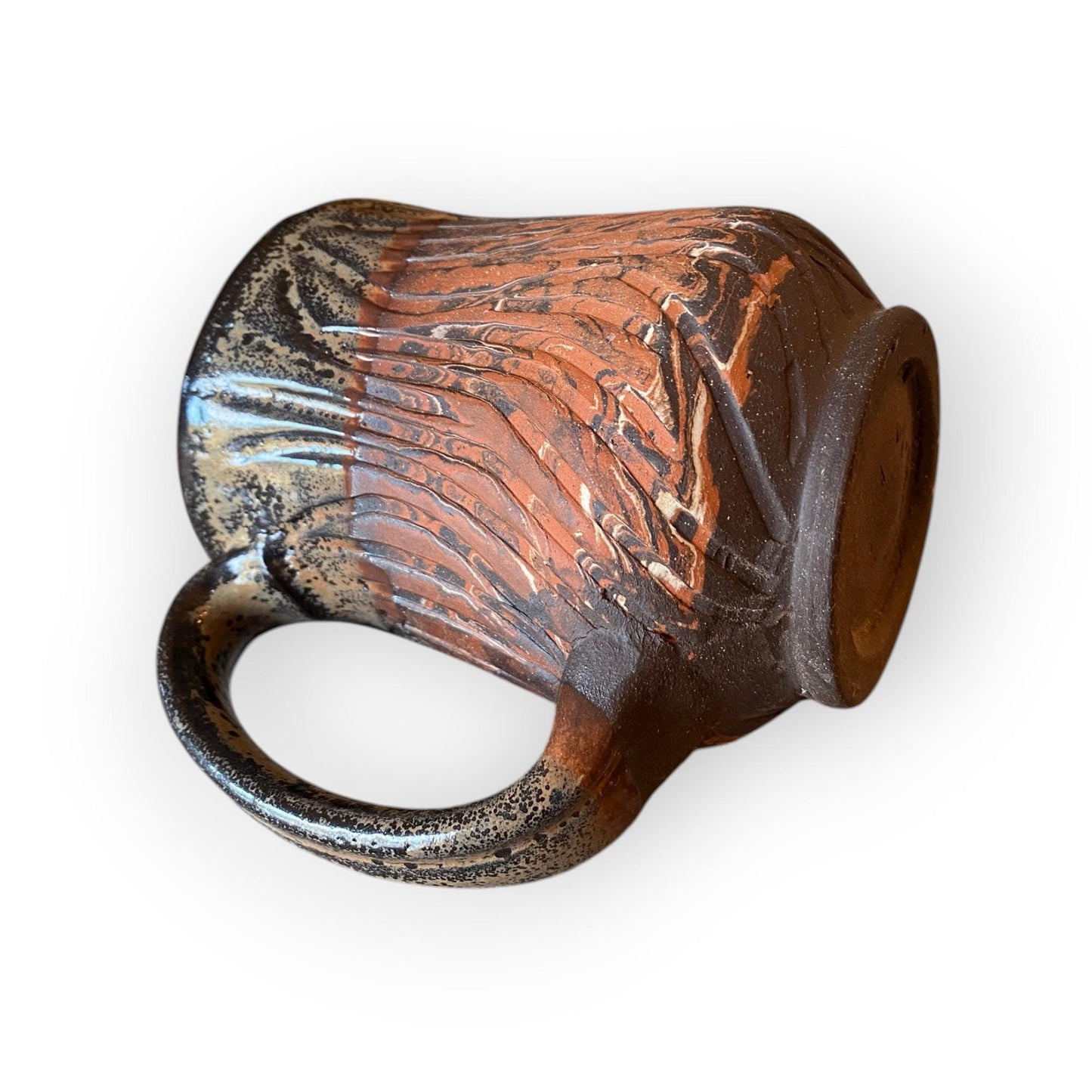 Fluted 14-Ounce Stoneware Mug – Marbled Clays with Japanese Neriage, Hand-Carved, Satin-Smooth  Pottery (B-26)