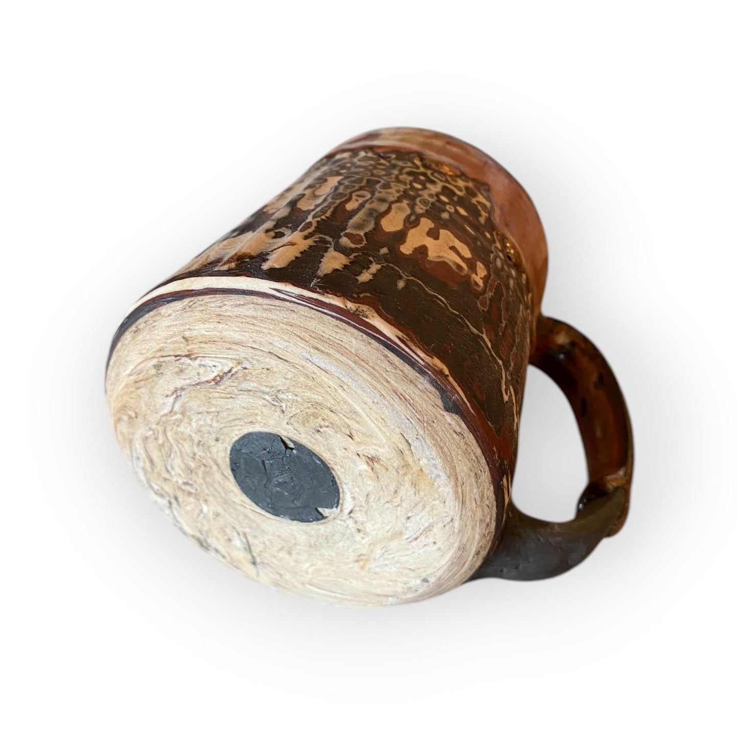 Handmade Agateware Coffee Mug Glazed in Soft Cinnamon Satin - 14-Ounce Pottery Tea Mug (B-30)