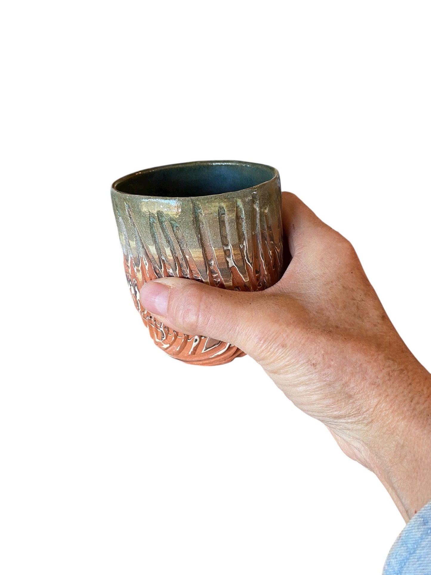 Stemless 10-Ounce Carved Handmade Agateware Cup