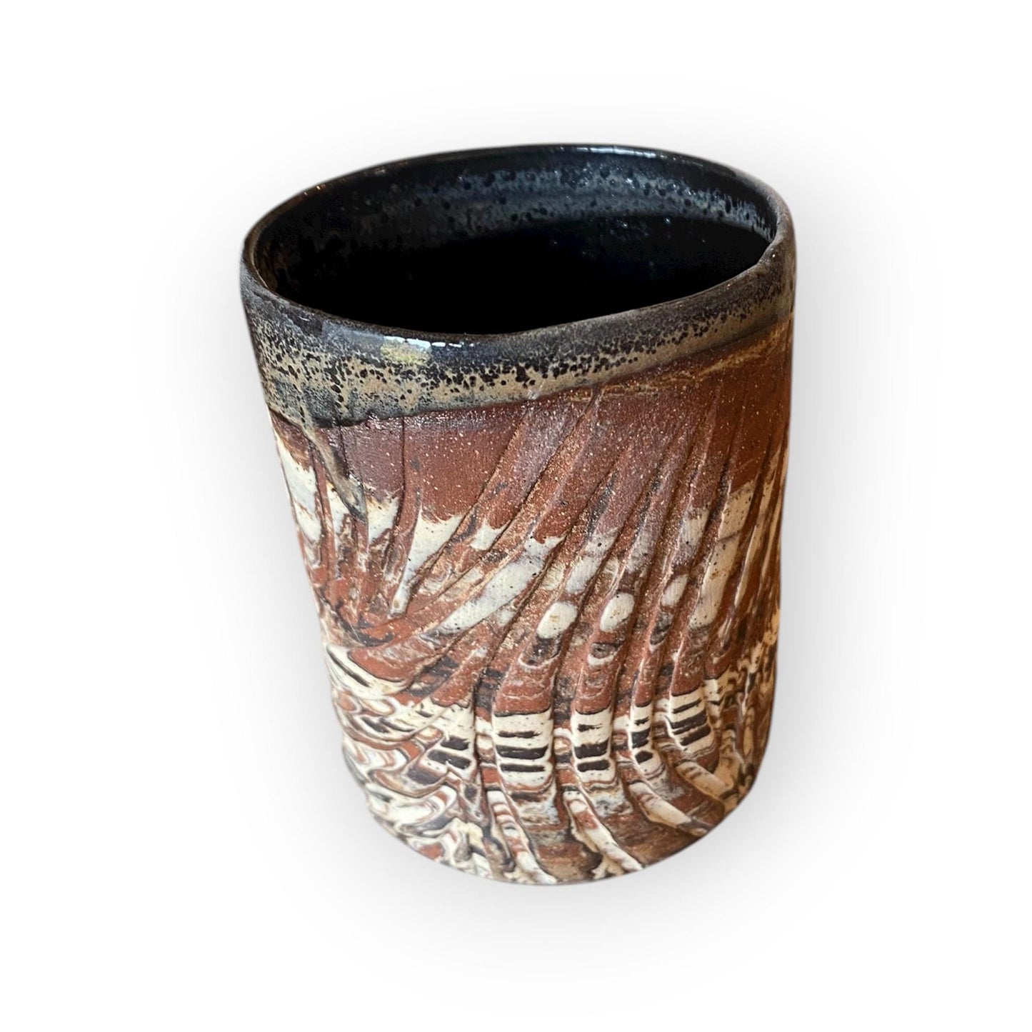 Handmade Agateware 12-Ounce Coffee Mug Glazed in Soft Cinnamon Satin -  (B-39)