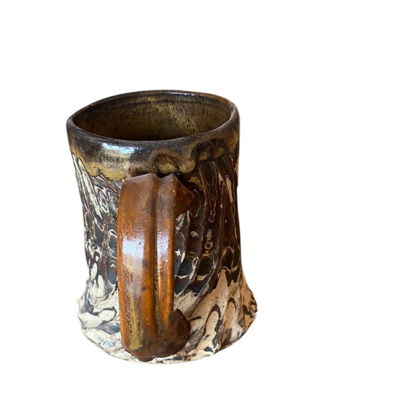 White and Black Carved Agateware 12-Ounce Mug: Handcrafted Elegance for Your Morning Brew (B-40)