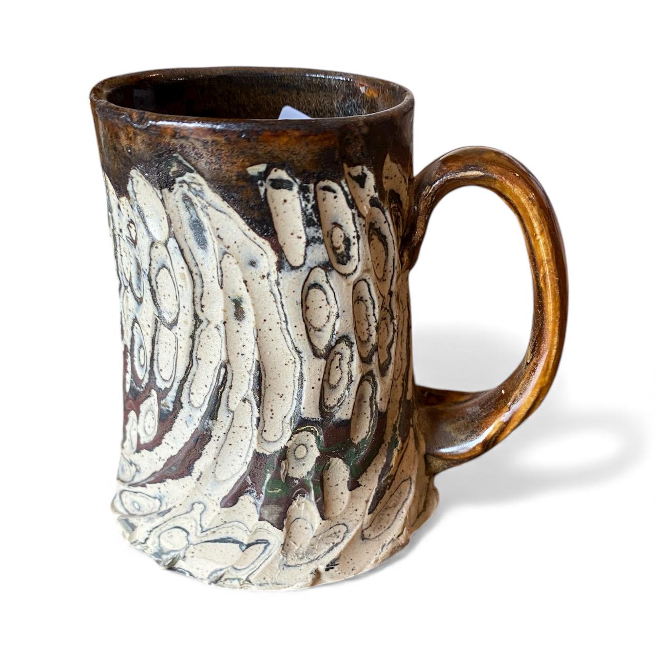 White and Black Carved Agateware 12-Ounce Mug: Handcrafted Elegance for Your Morning Brew (B-42)