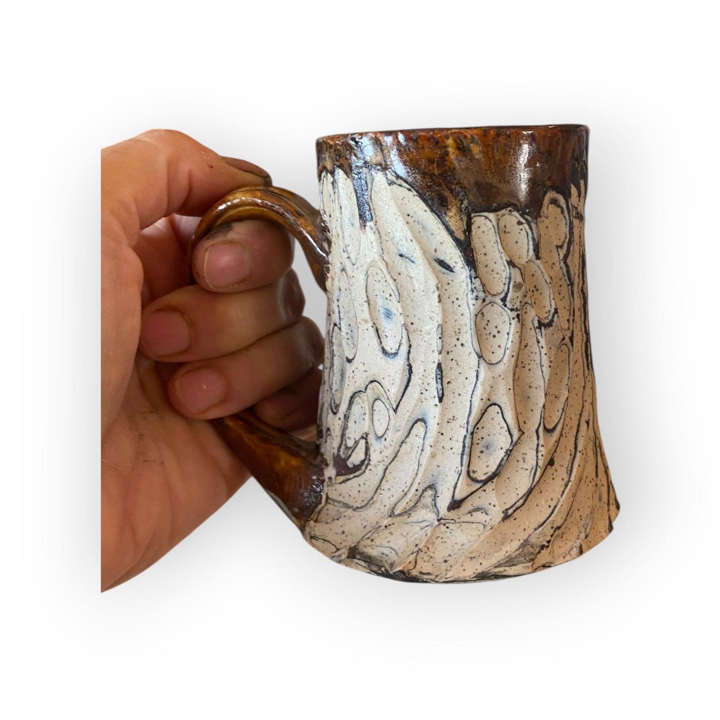 White and Black Carved Agateware 12-Ounce Mug: Handcrafted Elegance for Your Morning Brew (B-42)