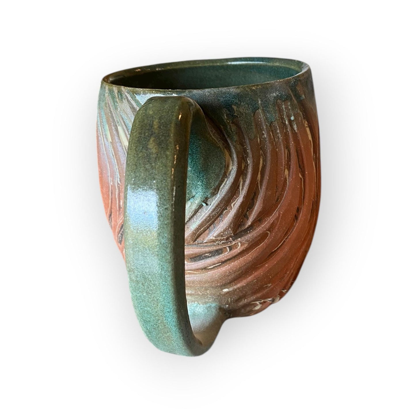 Handmade 16 oz - Agateware Carved Stoneware Coffee Mug: Cinnamon Glaze