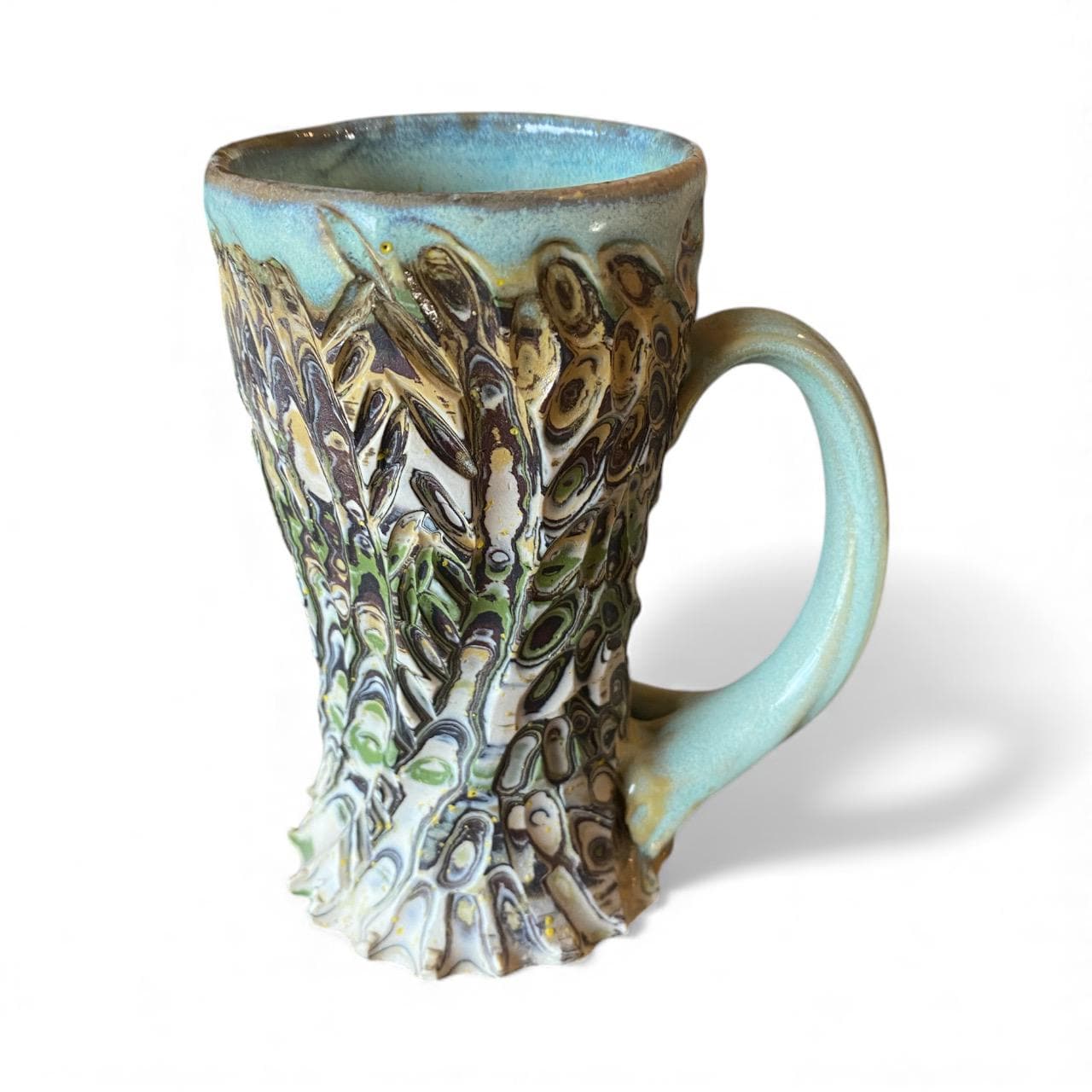 Artisanal Neriage 13 Ounce Stoneware Mug: Hand-Carved Clay Pottery for Tea and Coffee (B-44)