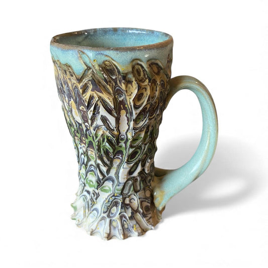 Artisanal Neriage 13 Ounce Stoneware Mug: Hand-Carved Clay Pottery for Tea and Coffee (B-44)