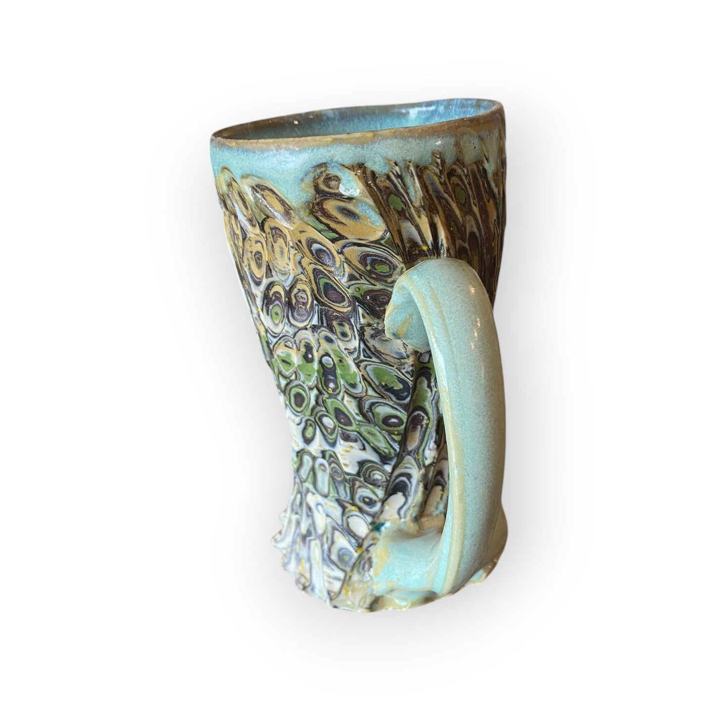Artisanal Neriage 13 Ounce Stoneware Mug: Hand-Carved Clay Pottery for Tea and Coffee (B-44)
