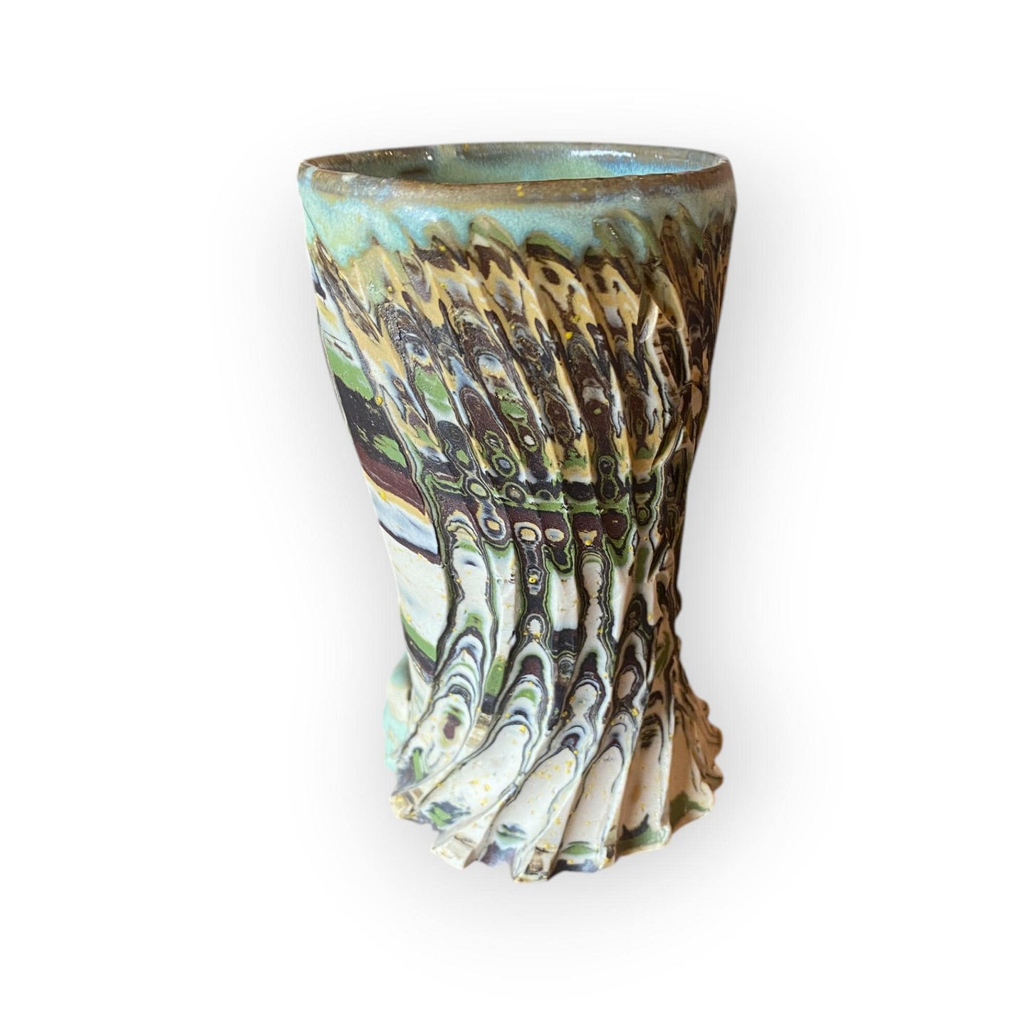 Artisanal Neriage 13 Ounce Stoneware Mug: Hand-Carved Clay Pottery for Tea and Coffee (B-44)