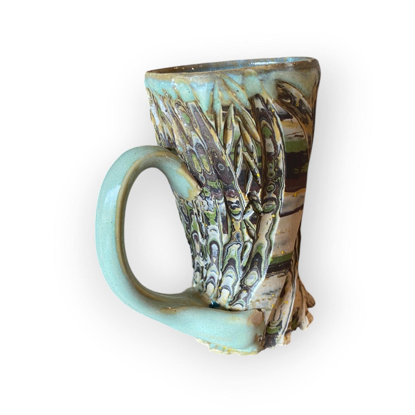 Artisanal Neriage 13 Ounce Stoneware Mug: Hand-Carved Clay Pottery for Tea and Coffee (B-44)