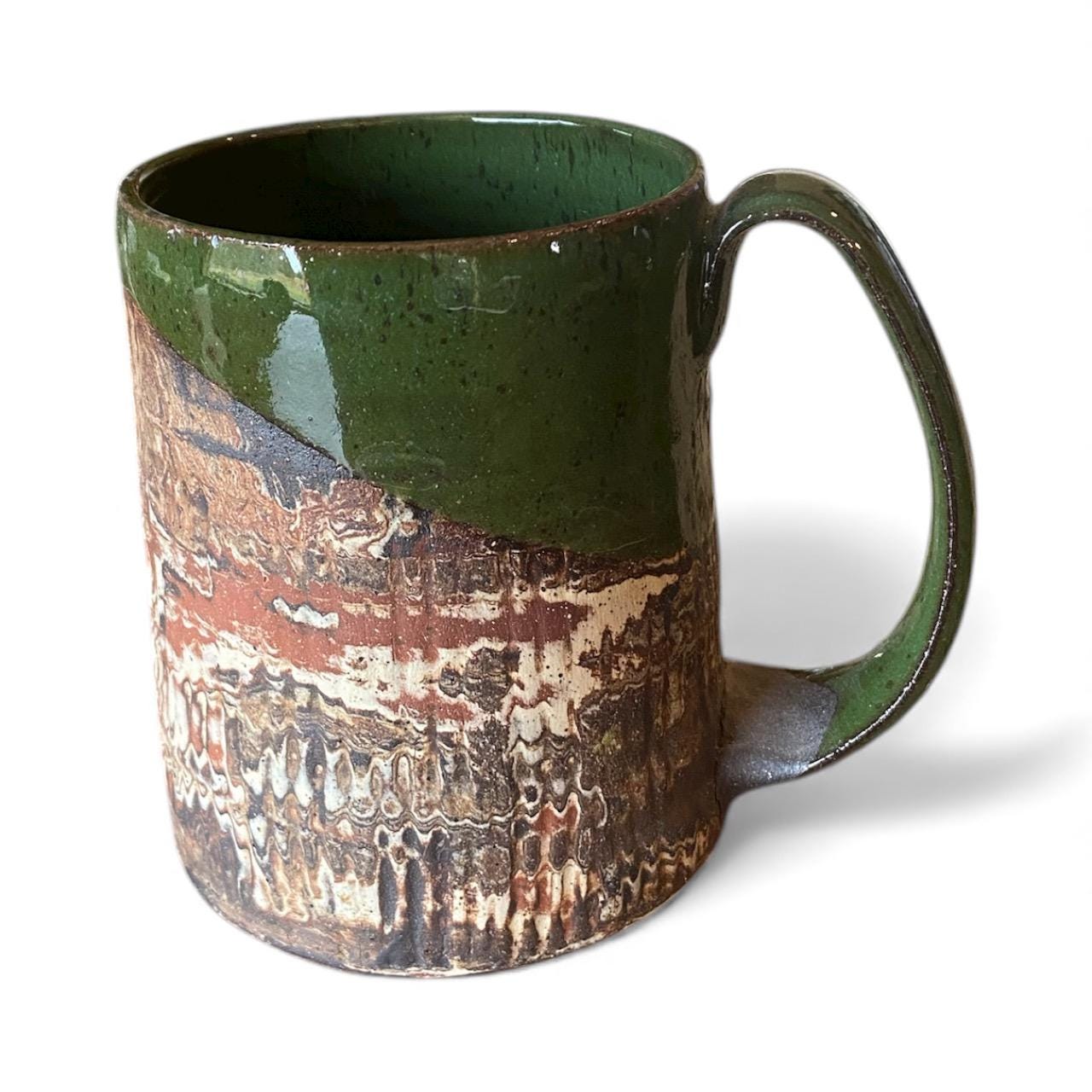 Handmade Agateware Coffee Mug Glazed in Soft Cinnamon Satin - 17-Ounce Pottery Tea Mug (B-45)