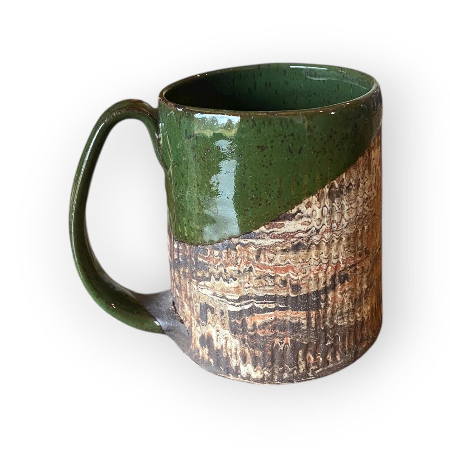 Handmade Agateware Coffee Mug Glazed in Soft Cinnamon Satin - 17-Ounce Pottery Tea Mug (B-45)
