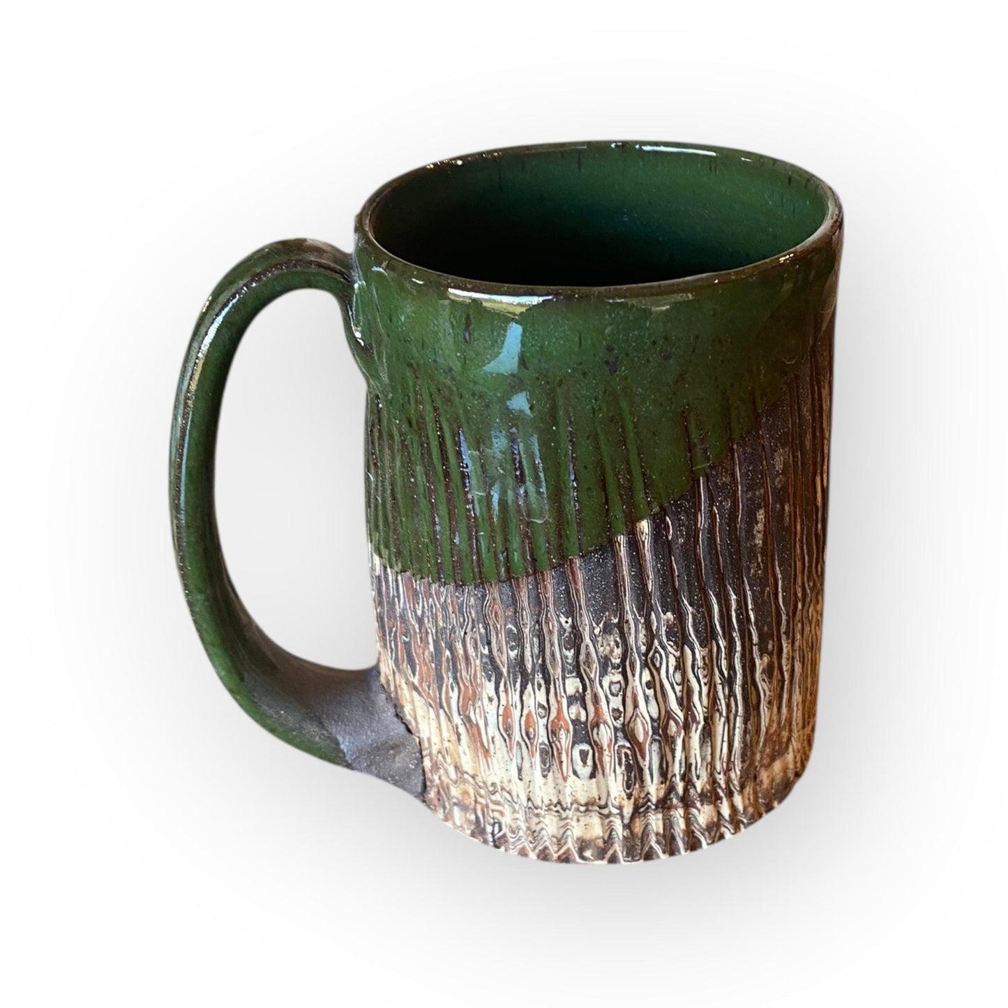 Handmade Agateware Coffee Mug Glazed in Soft Cinnamon Satin - 17-Ounce Pottery Tea Mug (B-47)