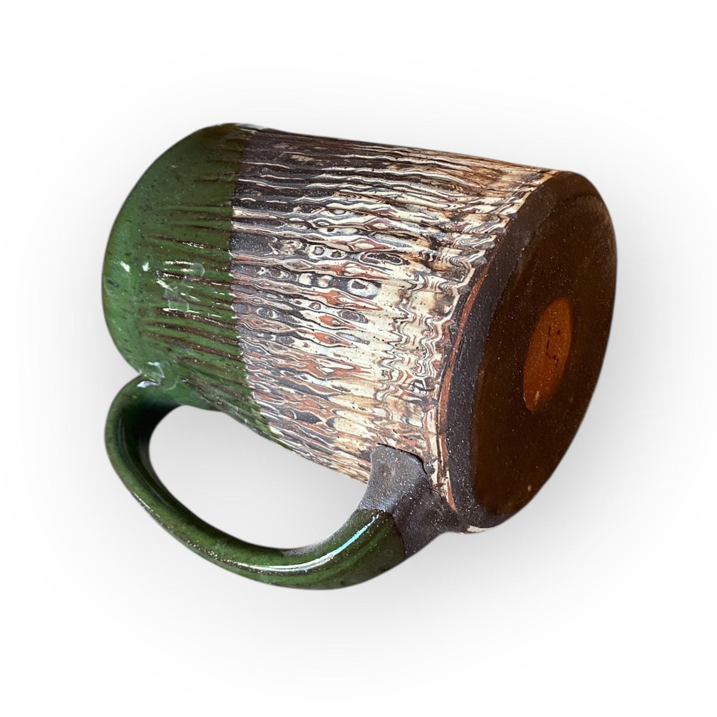 Handmade Agateware Coffee Mug Glazed in Soft Cinnamon Satin - 17-Ounce Pottery Tea Mug (B-47)