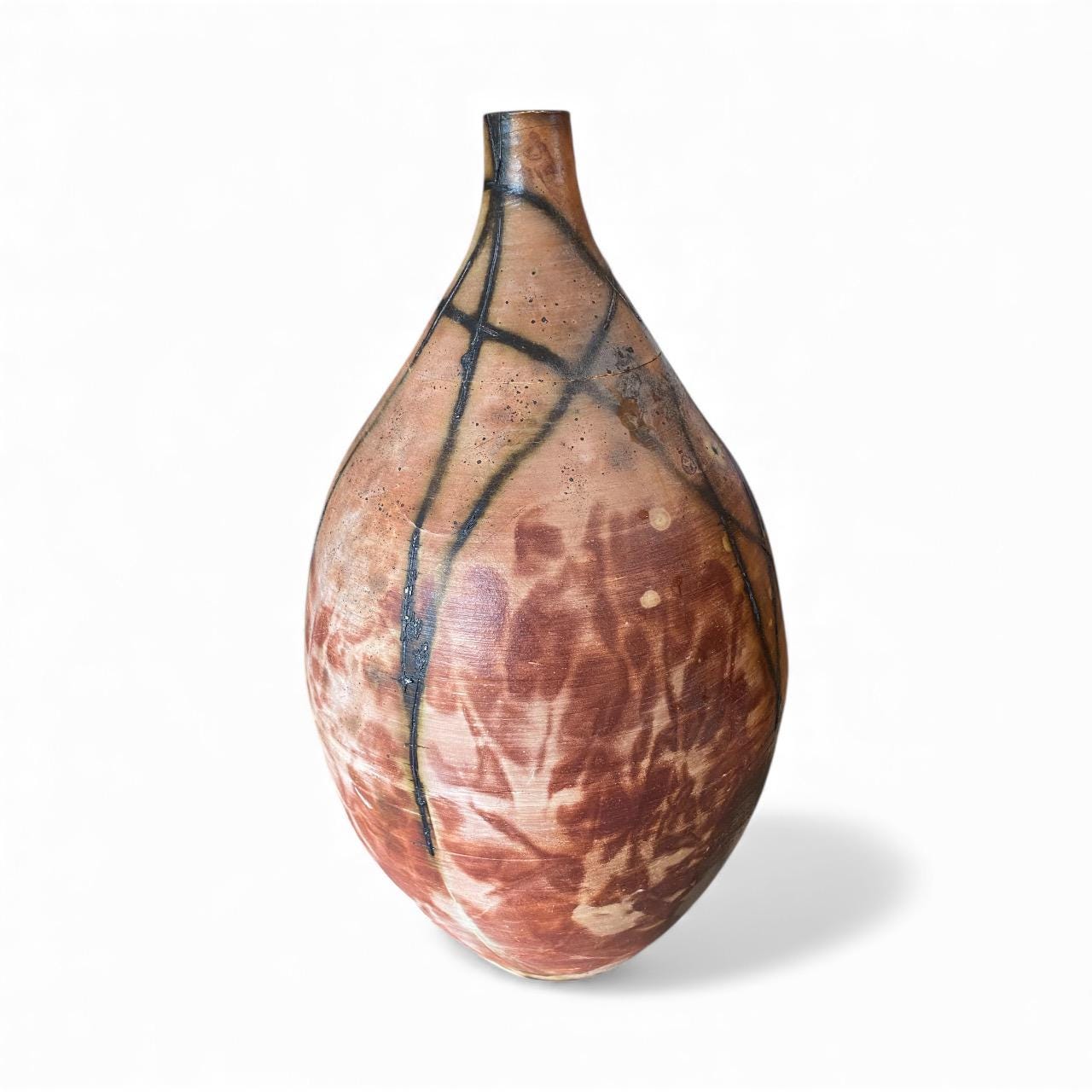 Large Hand Thrown Ceramic Art Vase - Unique Pit Fired Pottery Bottle