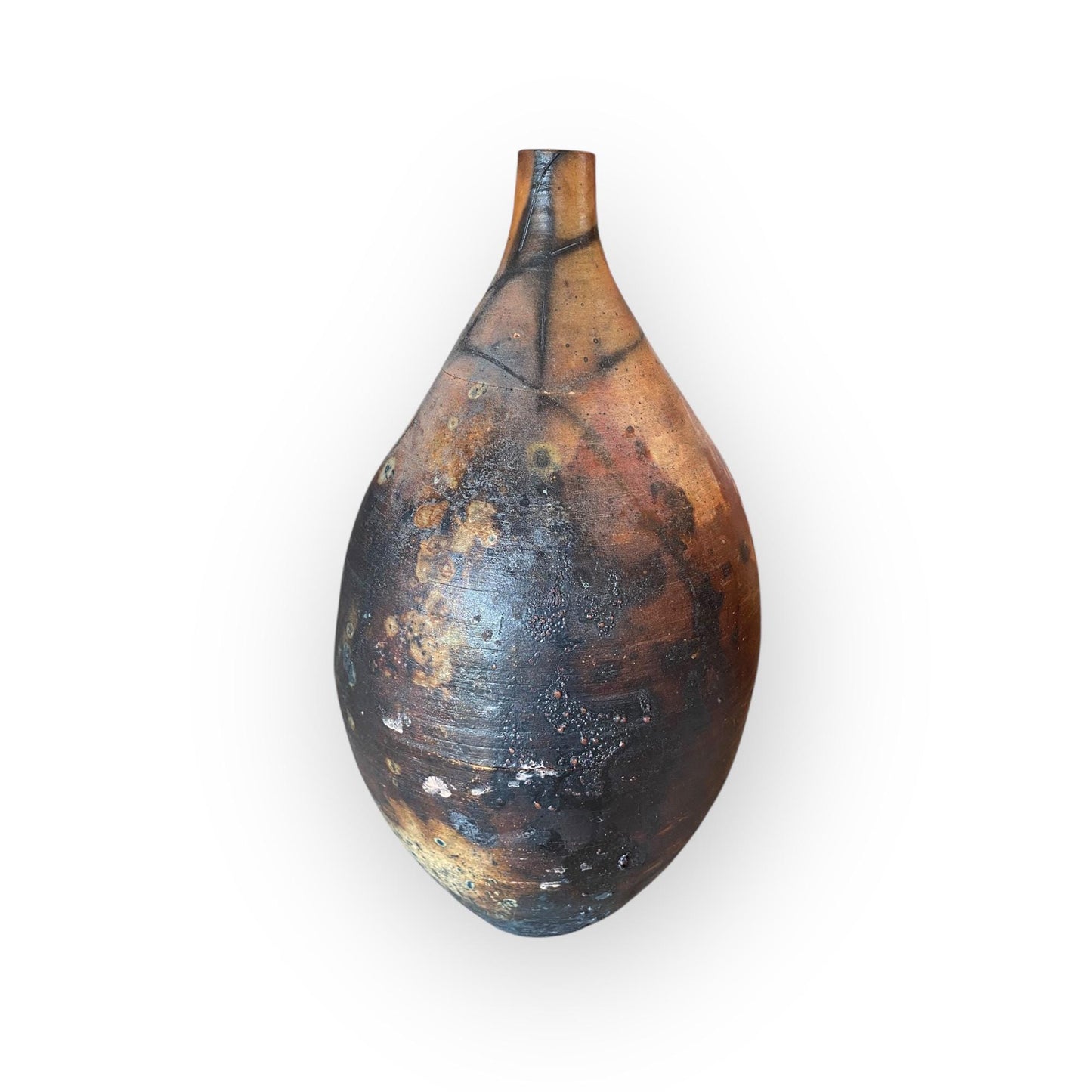 Large Hand Thrown Ceramic Art Vase - Unique Pit Fired Pottery Bottle