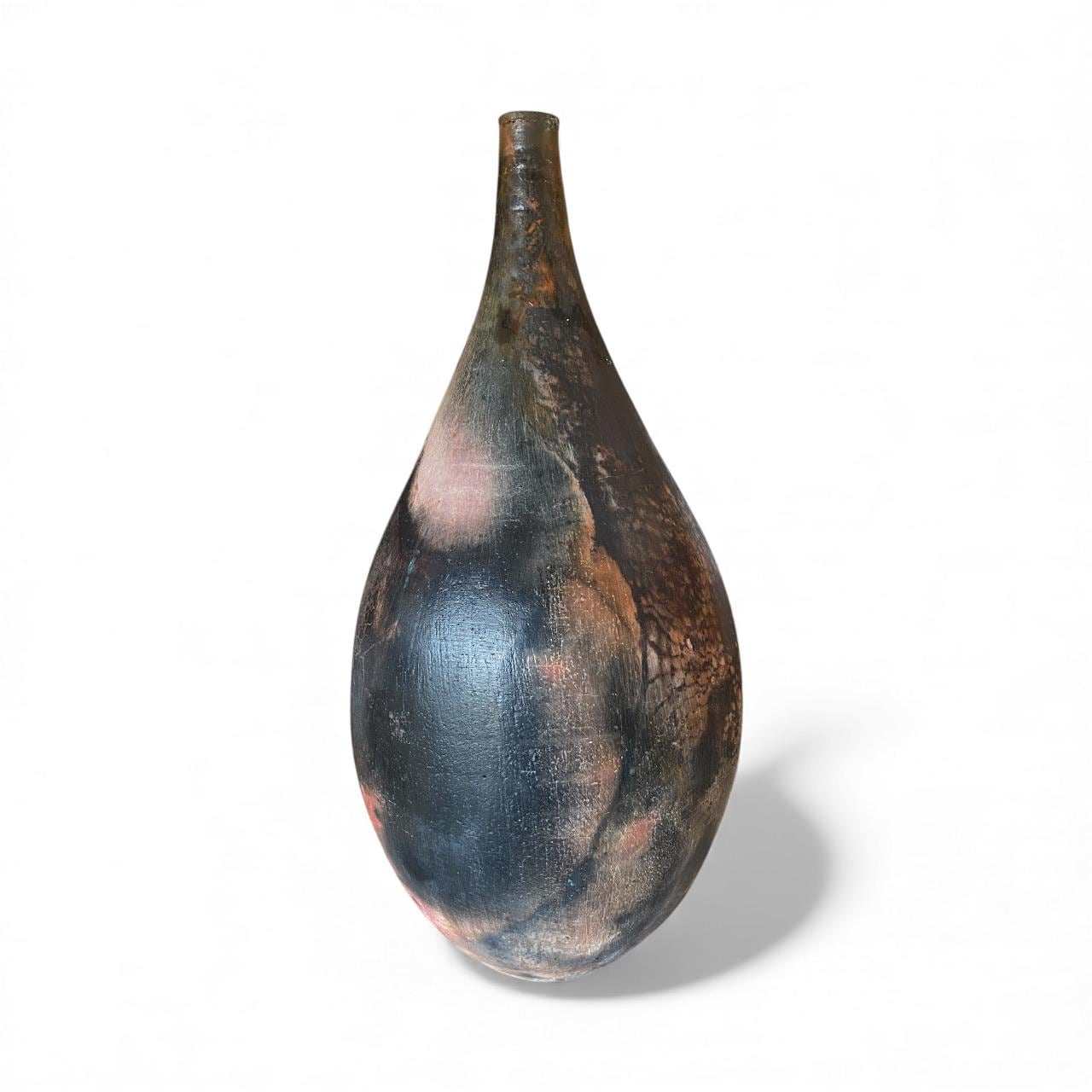 Large Hand Thrown Bottle Finished In A Pit Firing - Art Vase