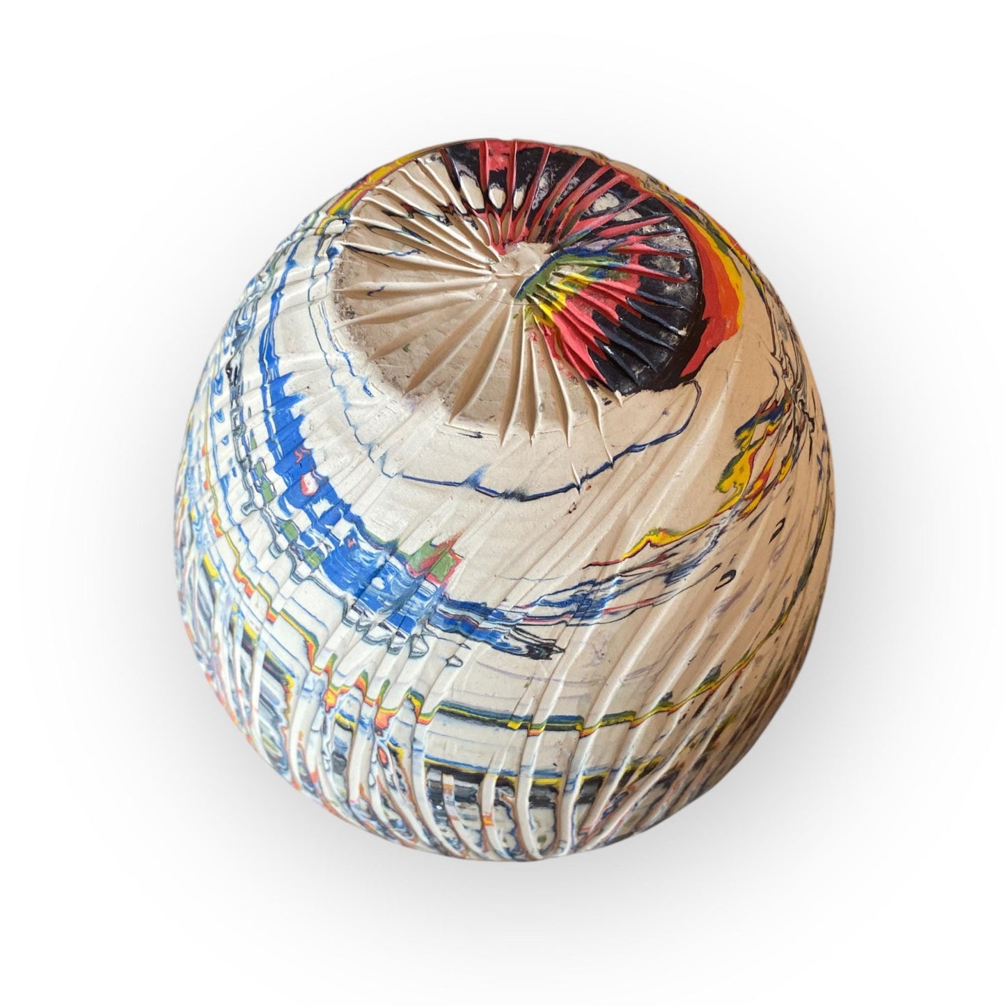 Large Hand Thrown Carved Agateware Vase Made from a Rainbow of Colors