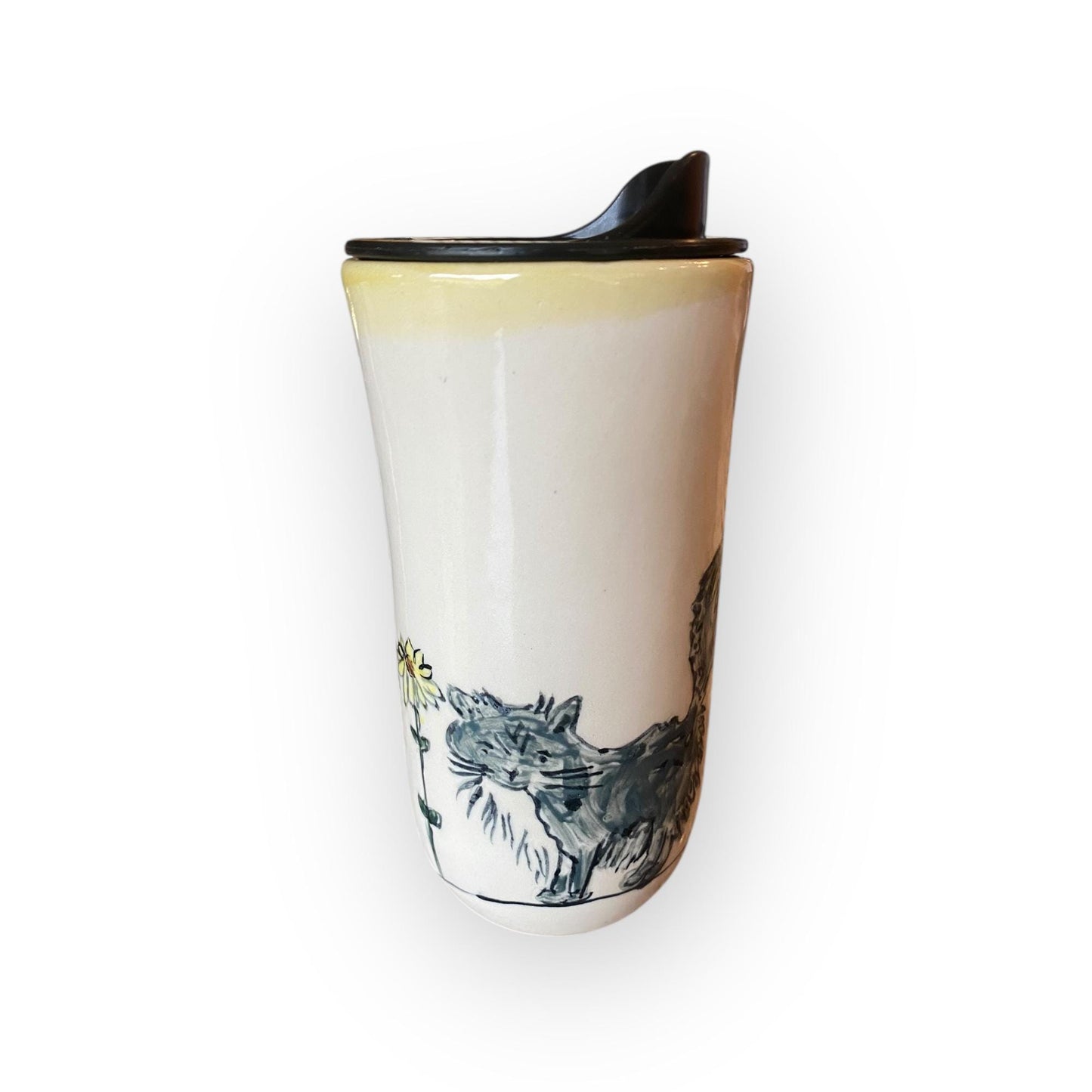 Handmade Cat Coffee Mug - Hand Painted Ceramic Travel Cup - Pottery Stoneware Drinkware