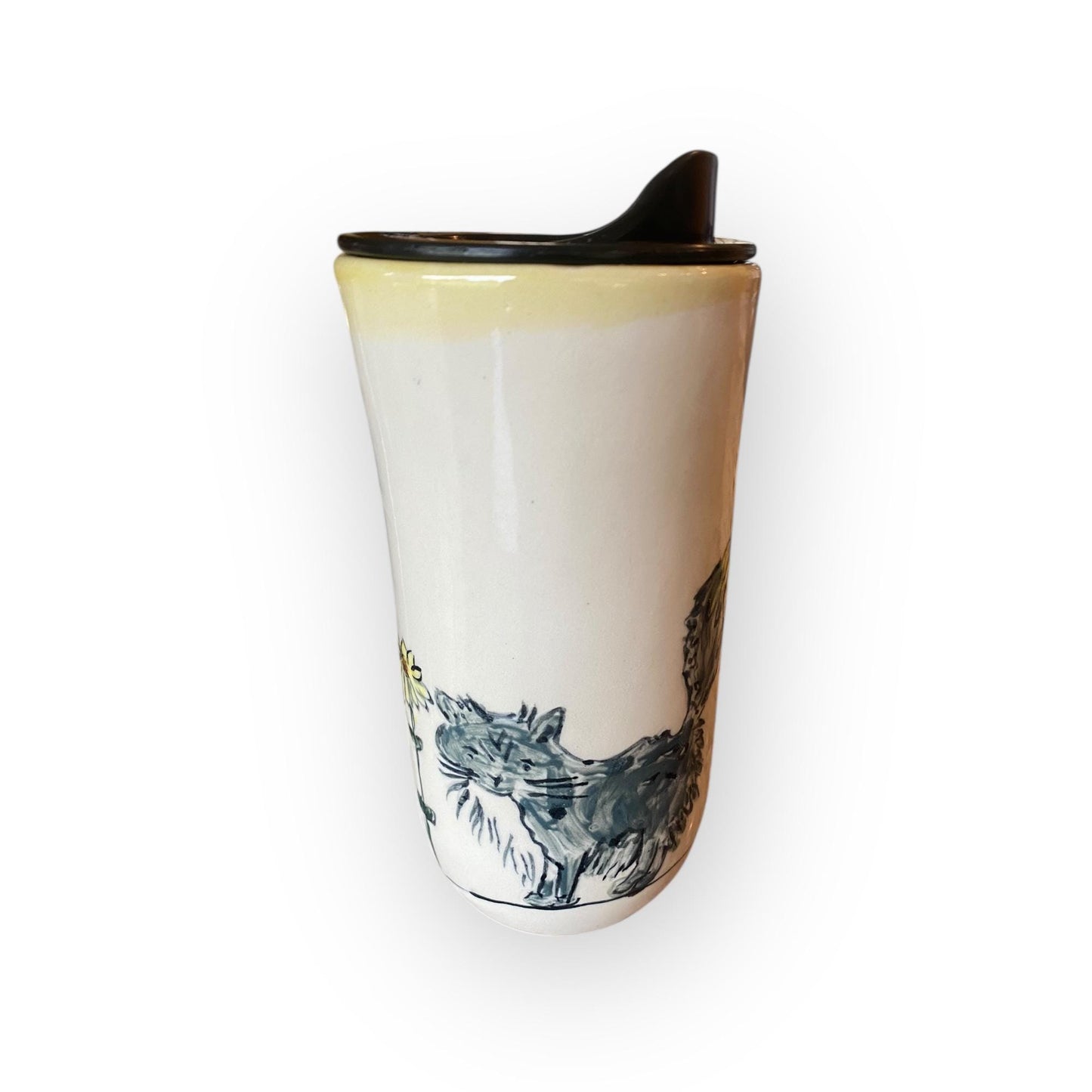 Handmade Cat Coffee Mug - Hand Painted Ceramic Travel Cup - Pottery Stoneware Drinkware